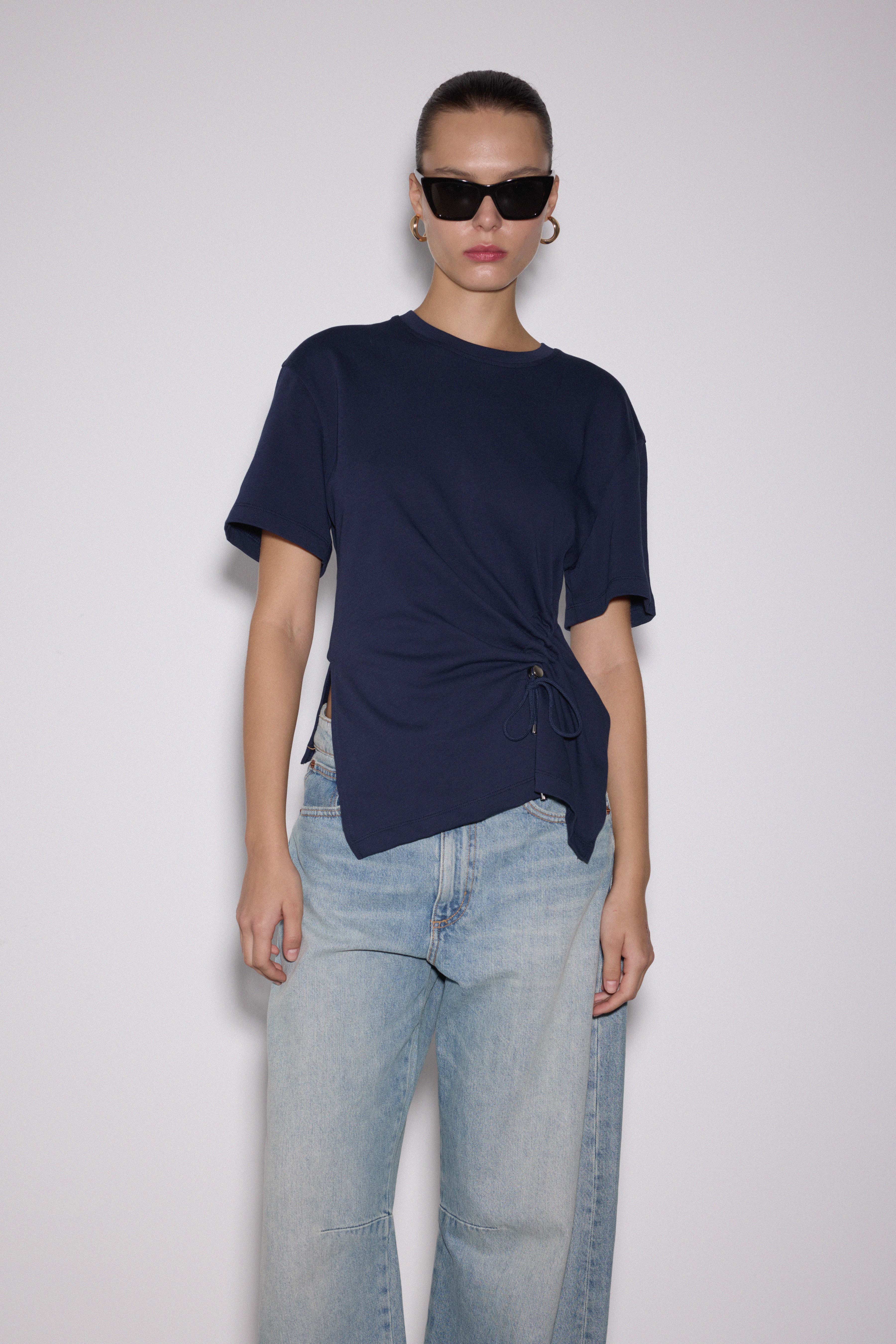 Drapeli Asimetrik Tshirt - LACİVERT