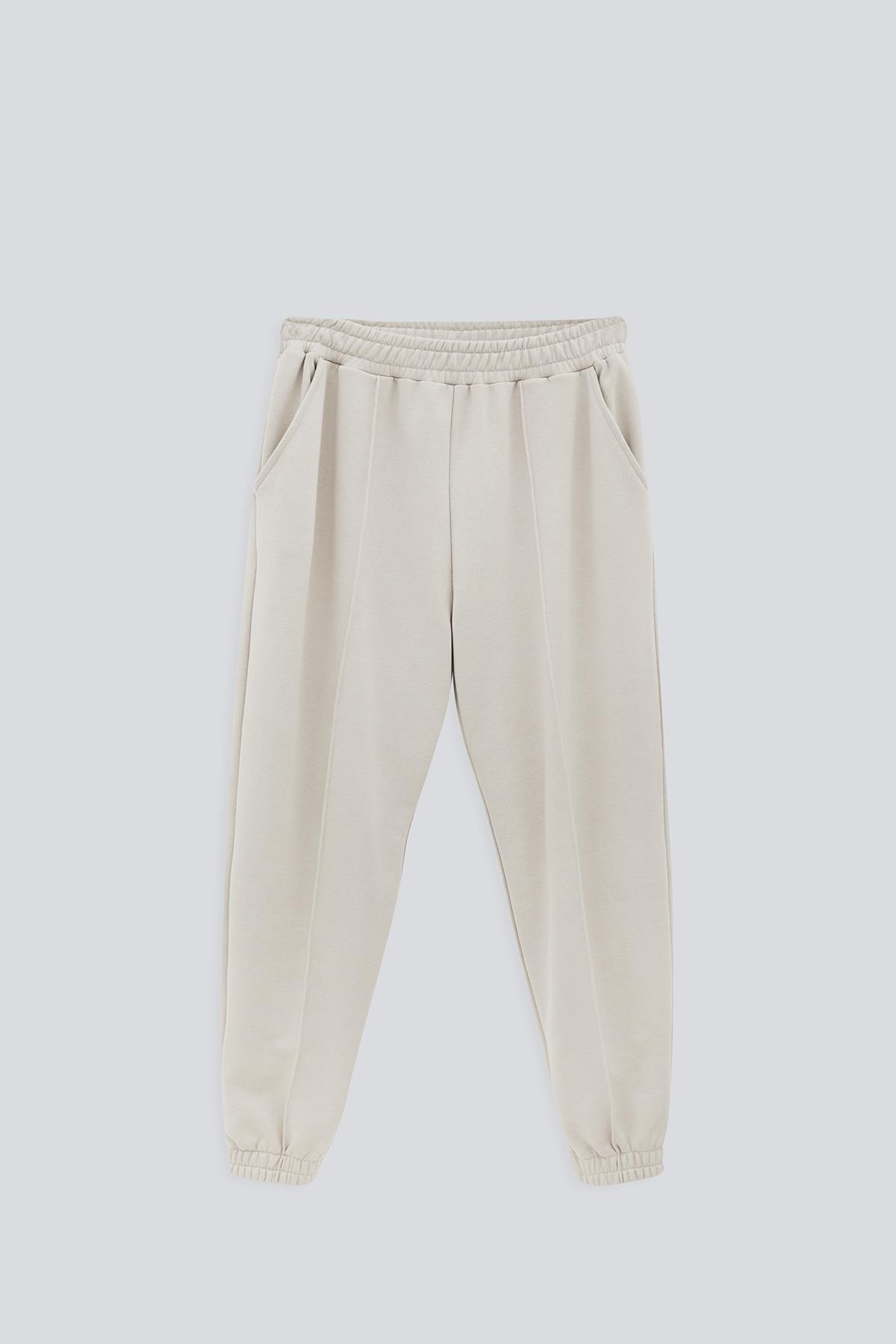 Kuplu Şardonsuz Jogger Pantolon - BEJ