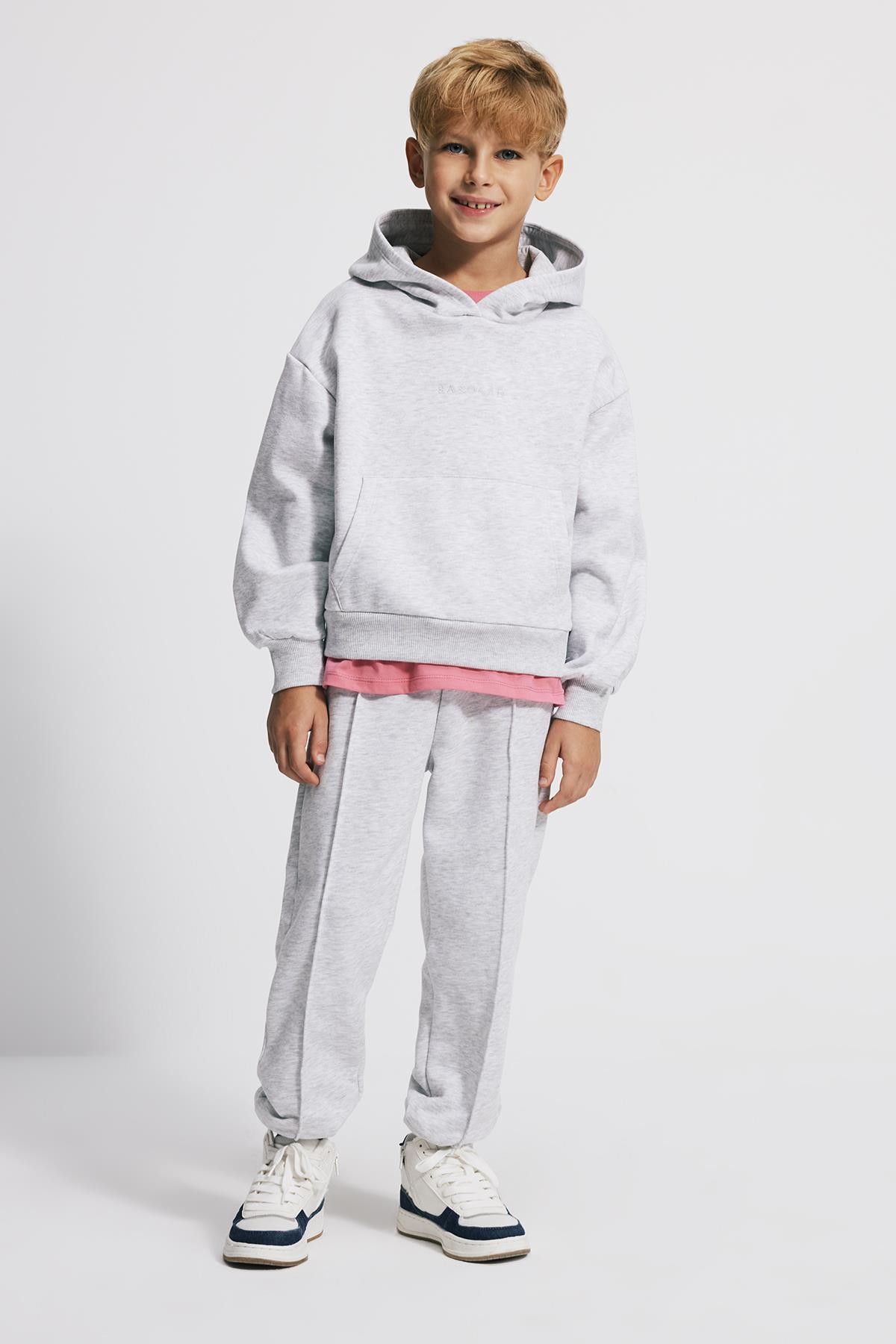 (Kids) Kapüşonlu Oversize Fit Unisex Sweatshirt - GRİ MELANJ