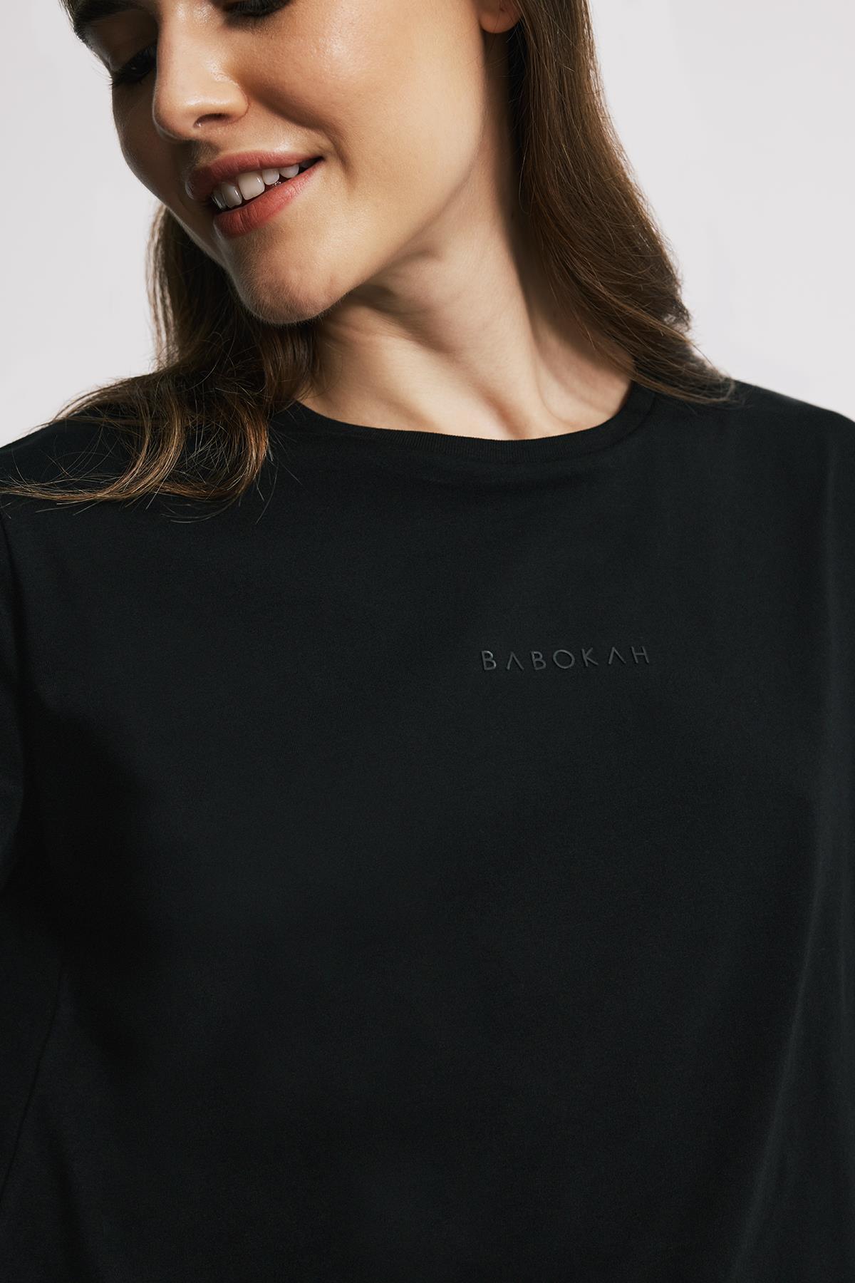 Kısa Kollu Asimetrik Kadın Tshirt - SİYAH