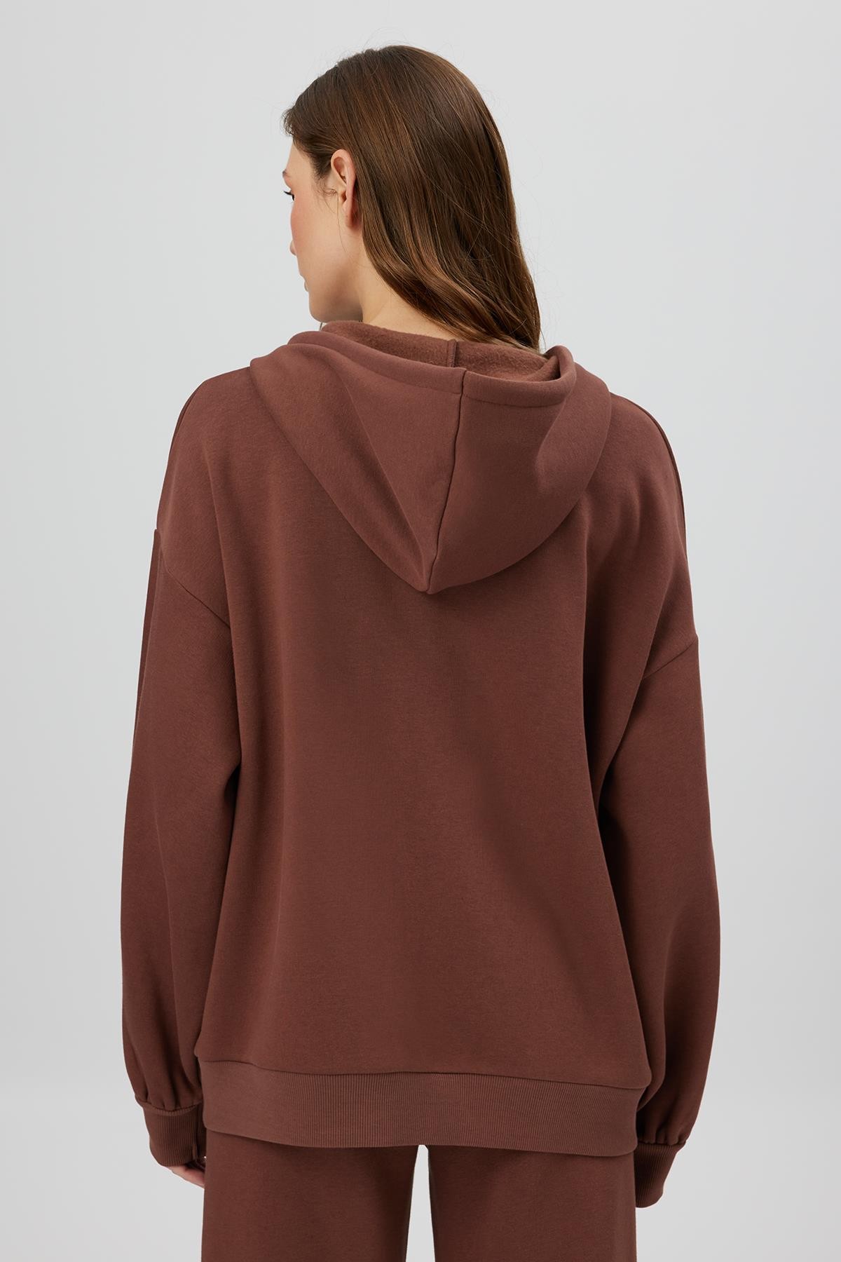 Fermuarlı Kapüşonlu Oversize Sweatshirt