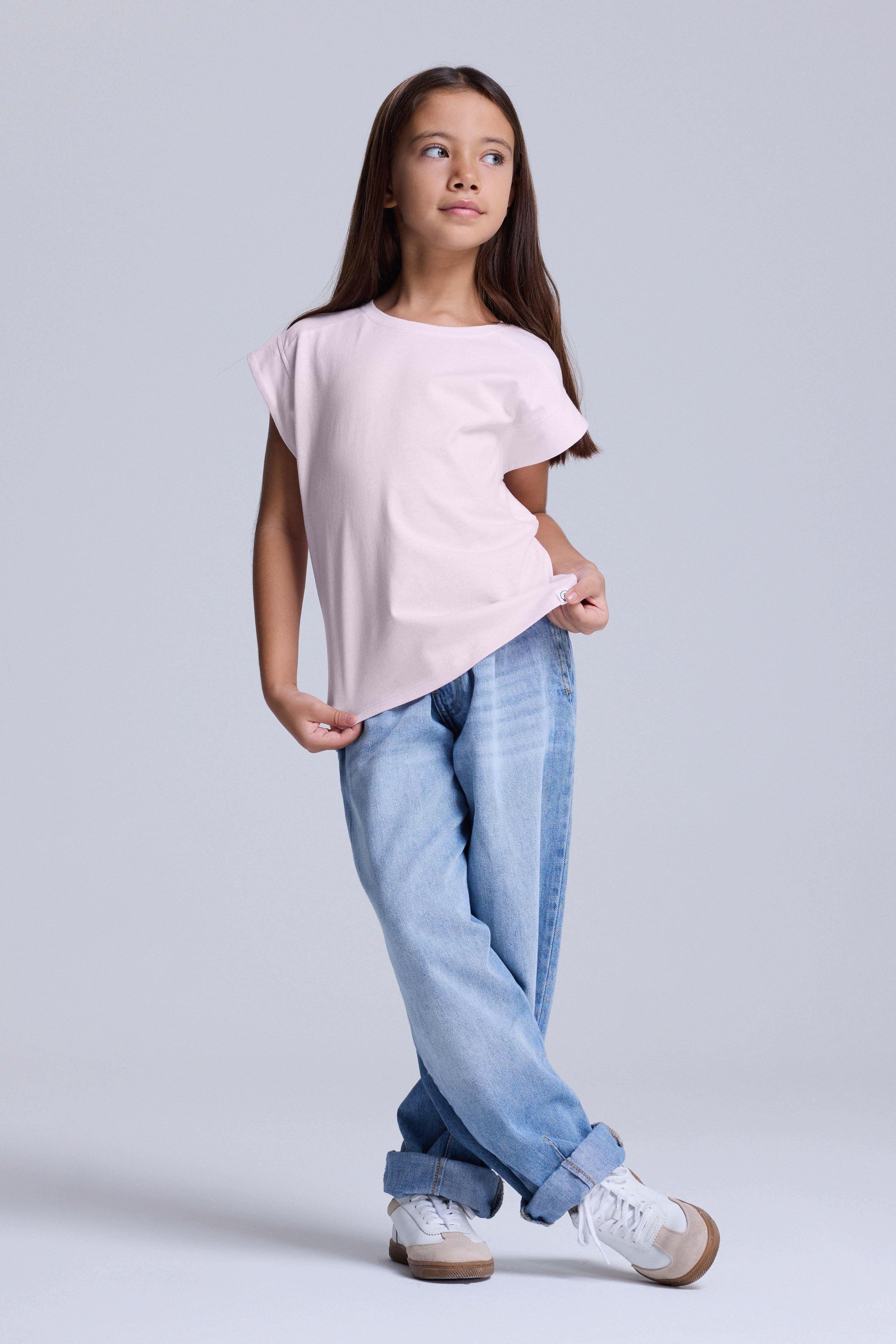 (Kids Girl) Kısa Kol Boxy Tshirt - AÇIK PEMBE