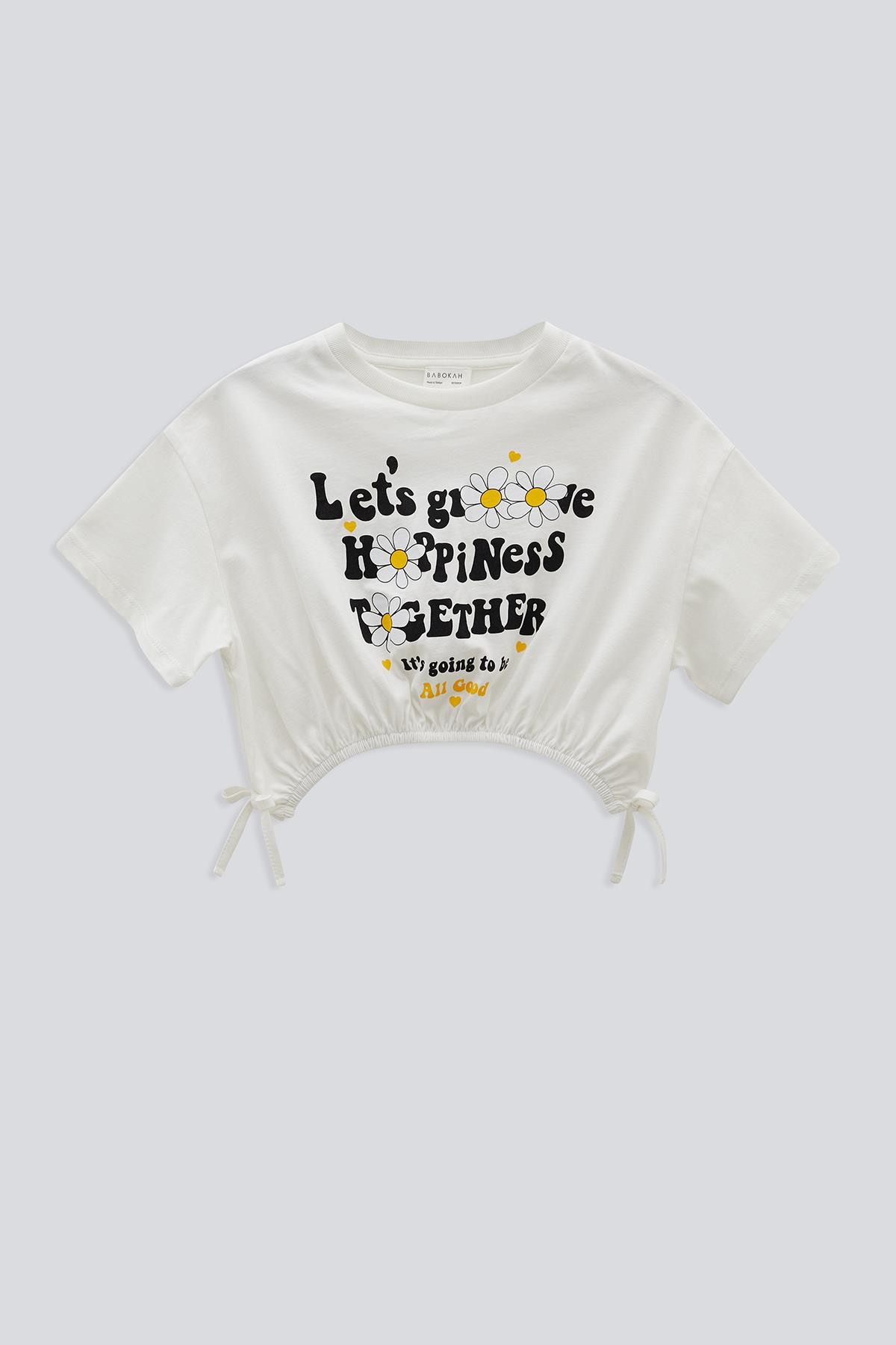 (Kids Girl) Papatya Baskılı Eteği Tünelli Crop T-Shirt