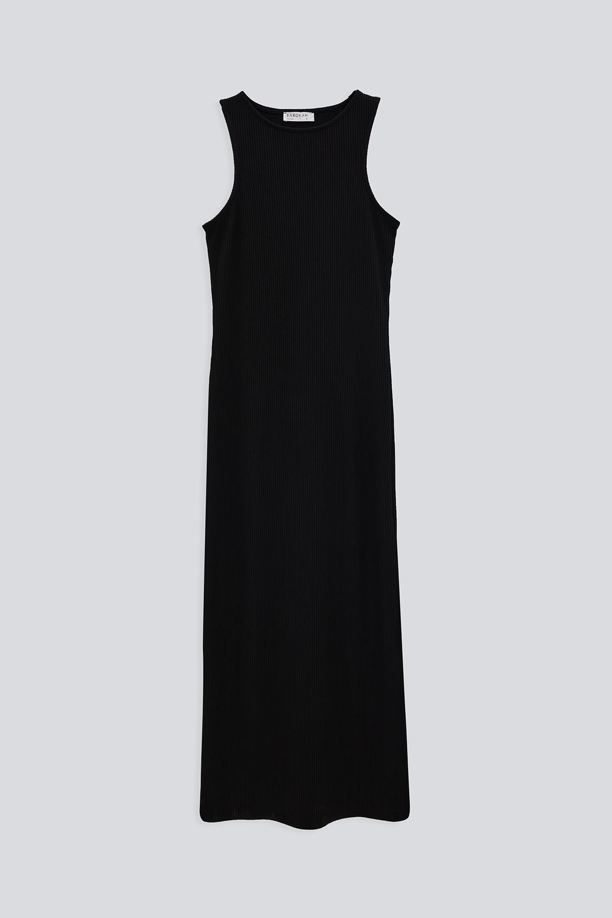 Halter Yaka Yırtmaçlı Basic Midi Elbise