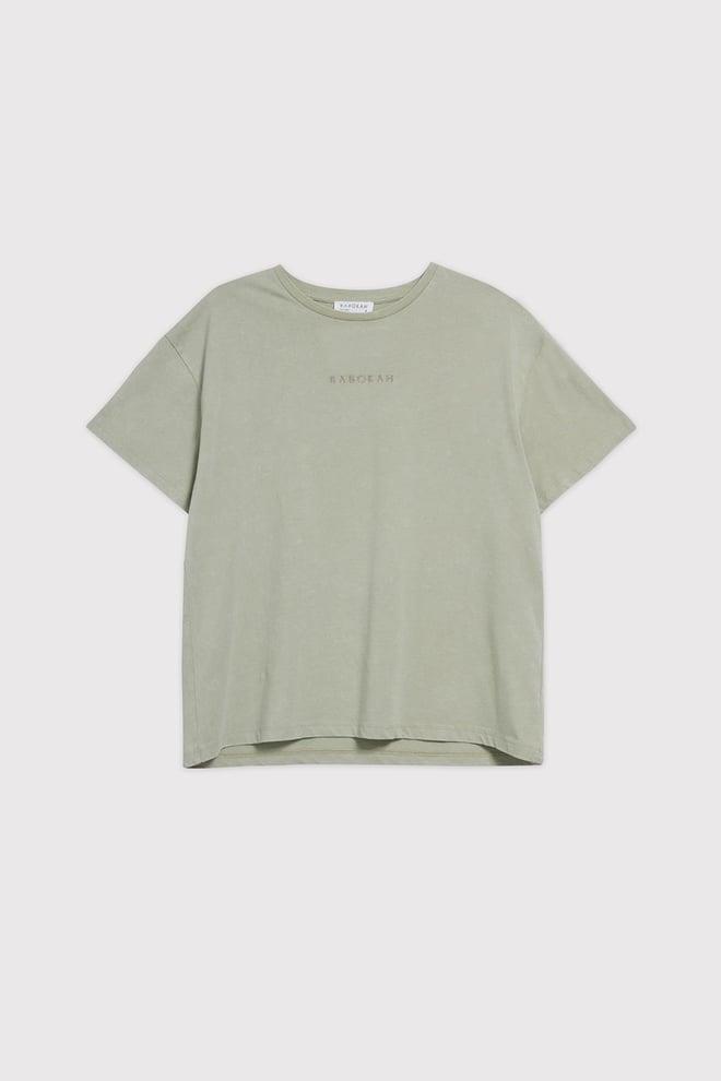 Yıkama Efektli Comfort Fit Kadın Tshirt - SOLUK HAKİ