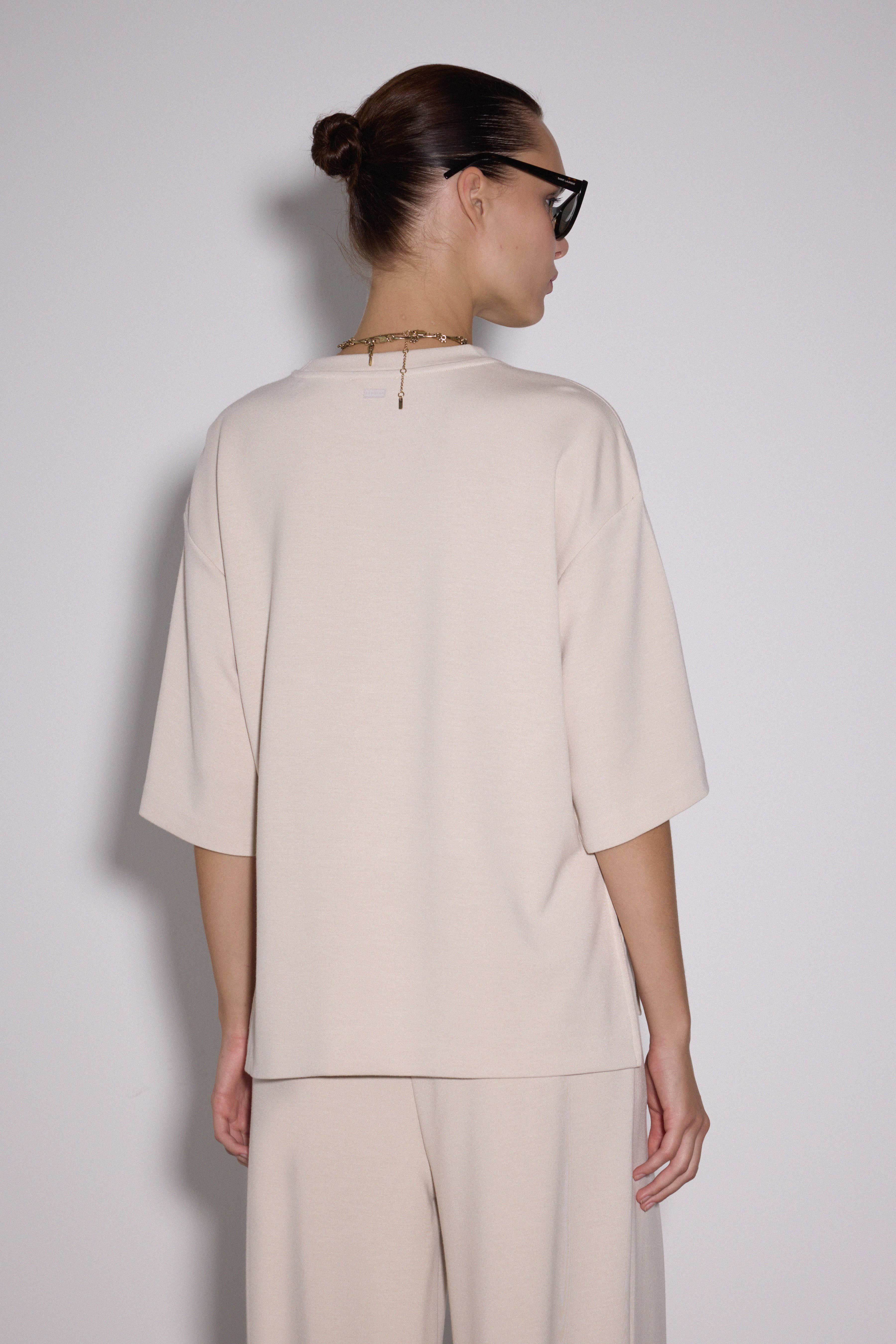 Yırtmaçlı Loose Fit Modal T-Shirt - TAŞ