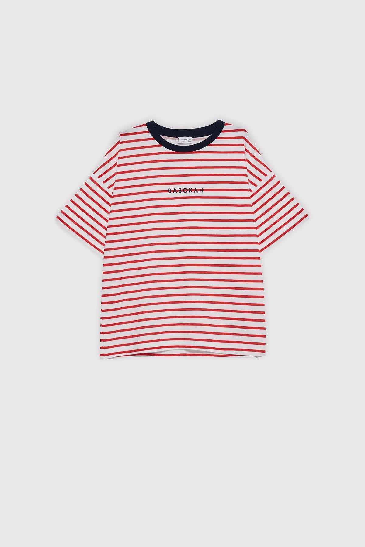 (Kids Boy) Kontrast Yaka Çizgili Oversize Fit T-shirt