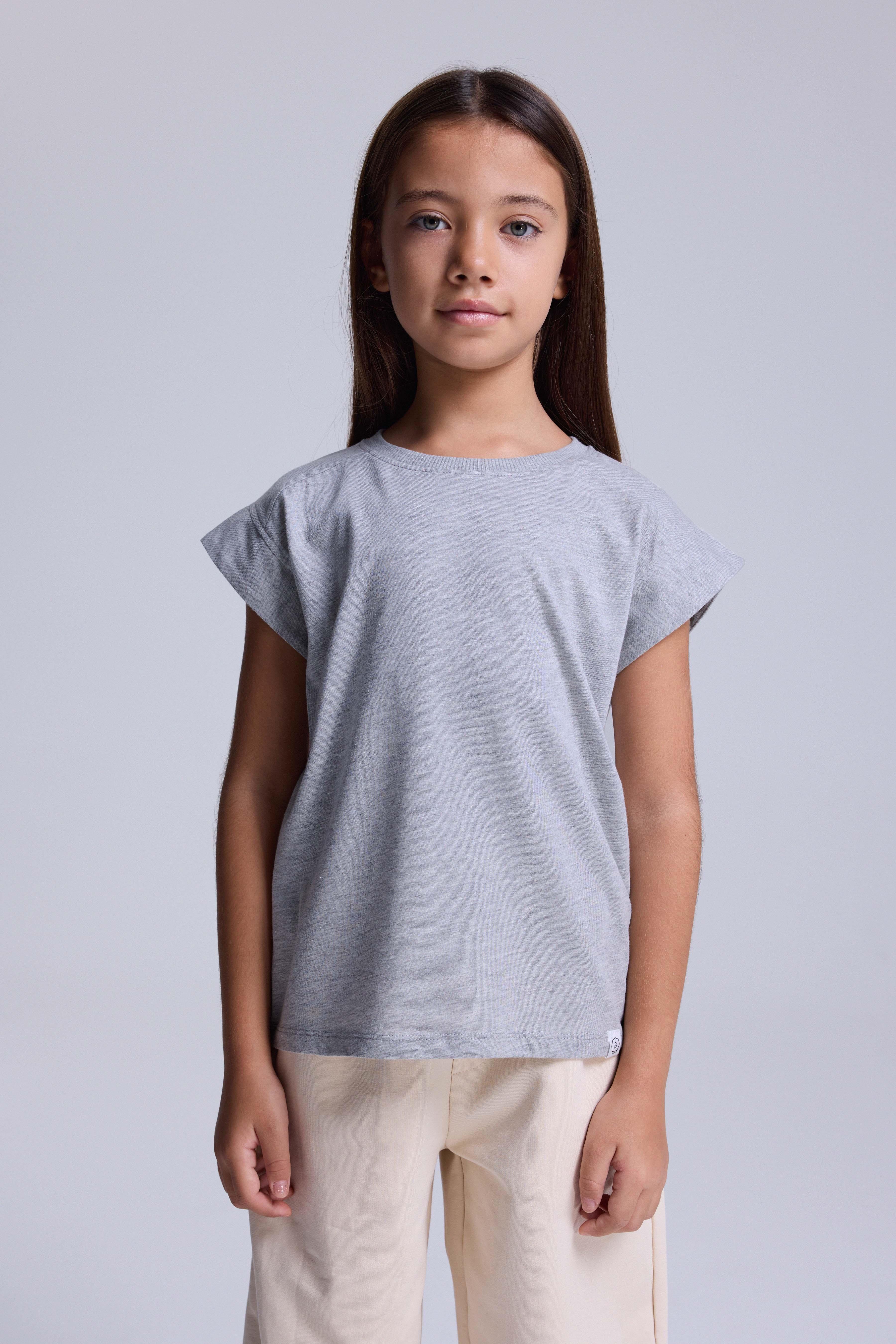 (Kids Girl) Kısa Kol Boxy Tshirt - GRİ MELANJ