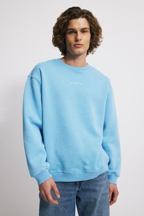 Eskitme Efektli Loose Fit Unisex Sweatshirt - MAVİ