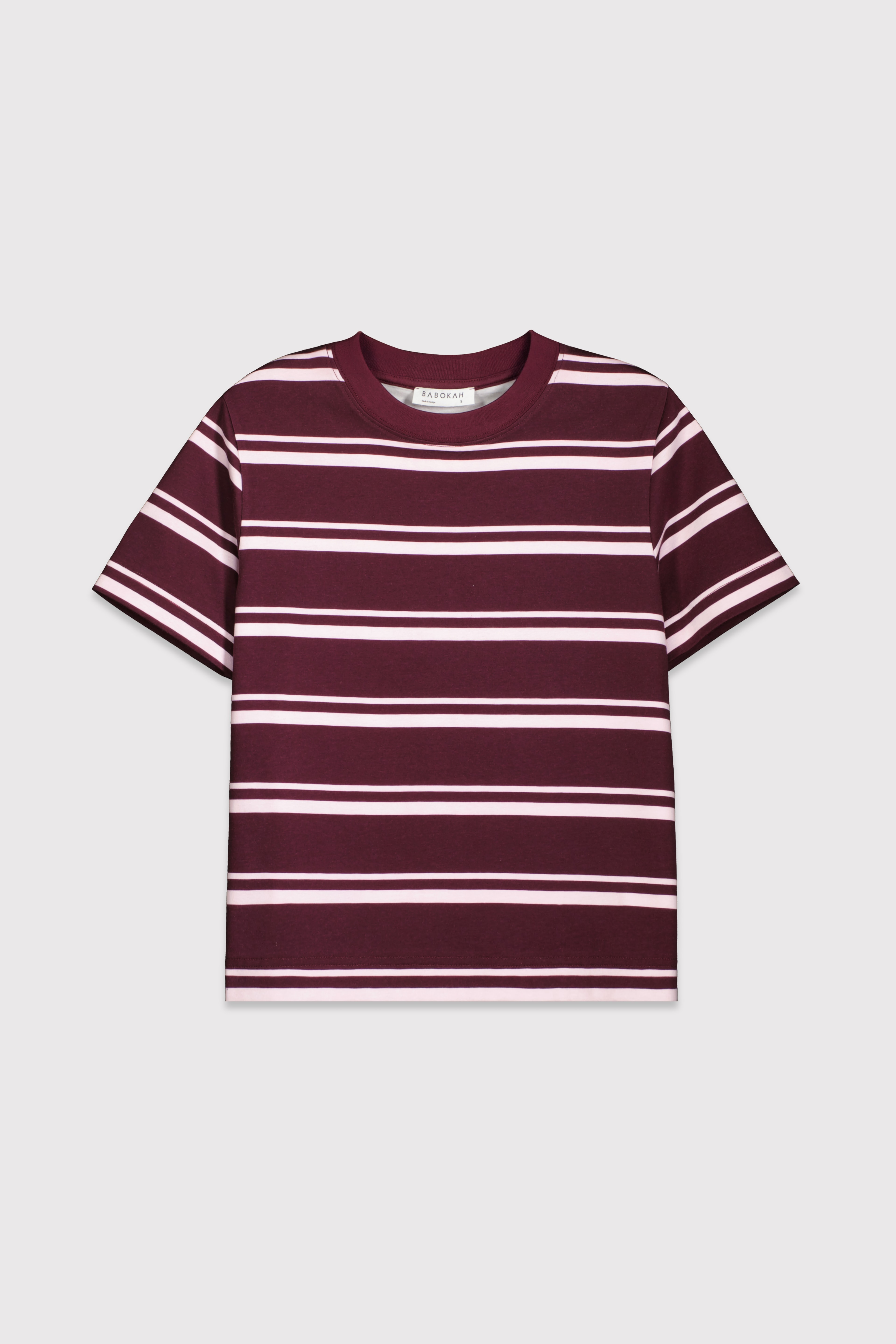 Çizgili Regular Basic Tshirt - BORDO ÇİZGİLİ