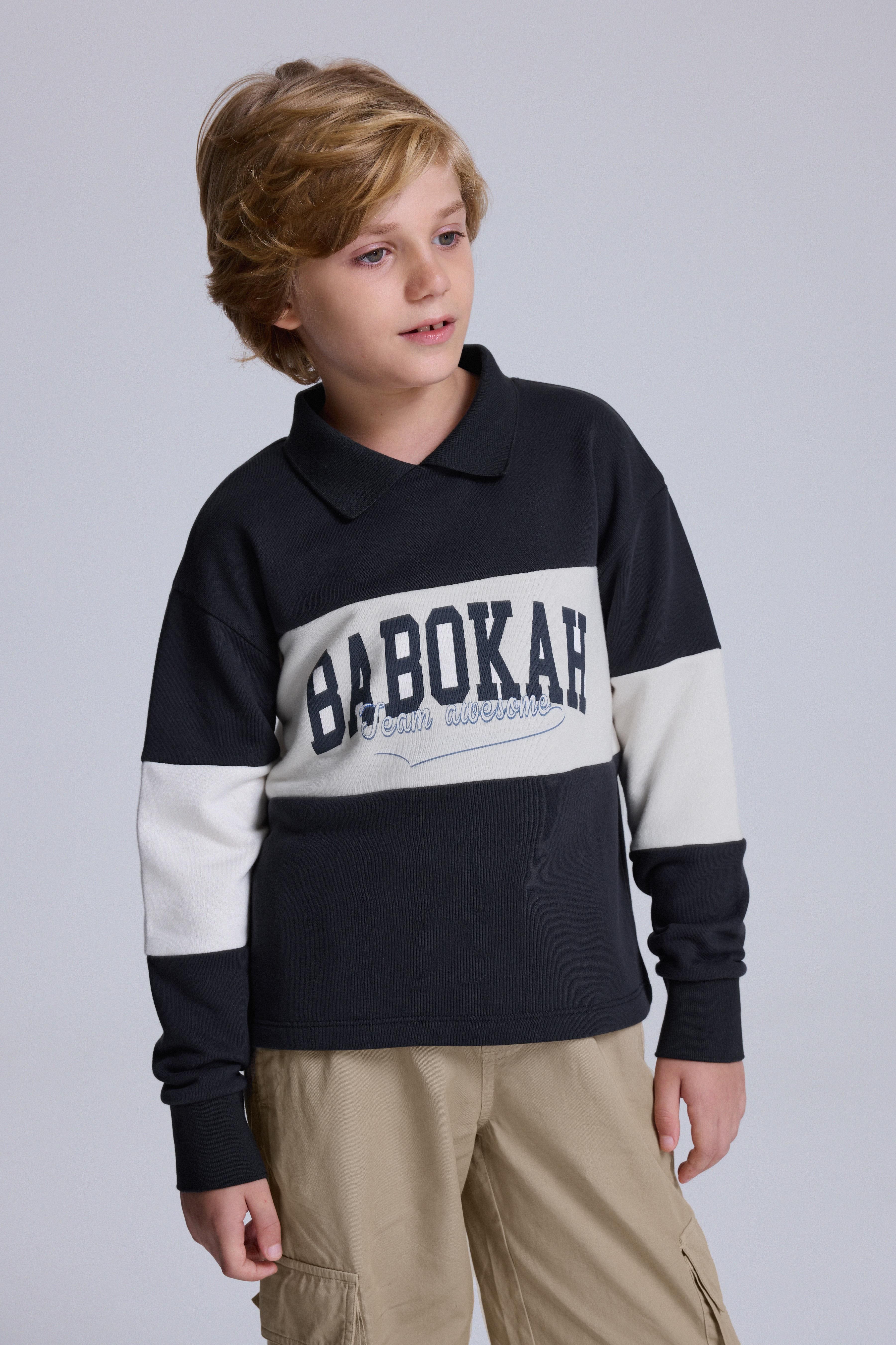 (Kids Boy) Nakışlı Polo Yaka Sweatshirt