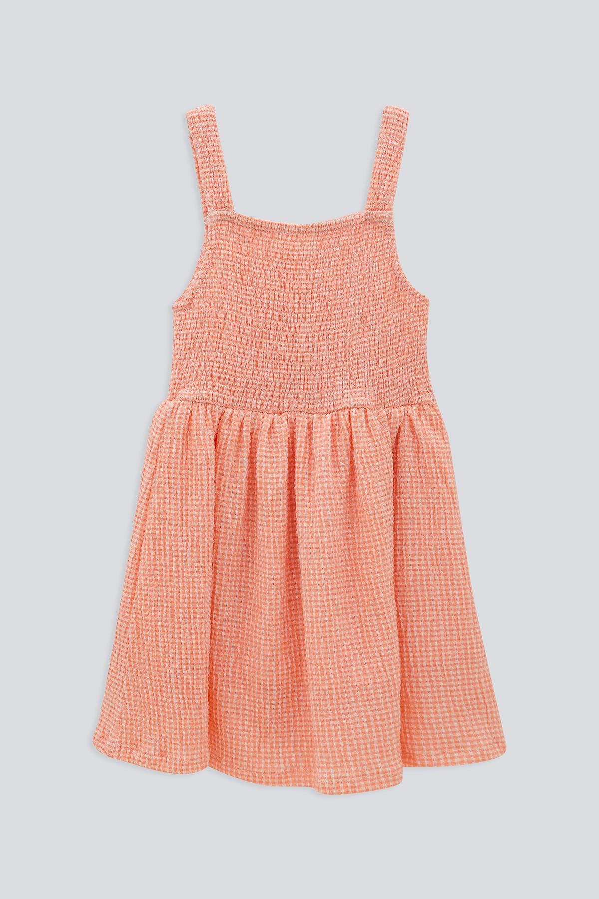 (Kids Girl) Mini Kare Smoklu Askılı Elbise - TURUNCU