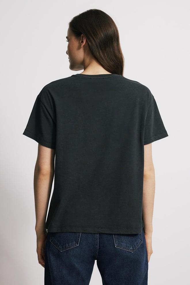 Yıkama Efektli Comfort Fit Kadın Tshirt - SİYAH