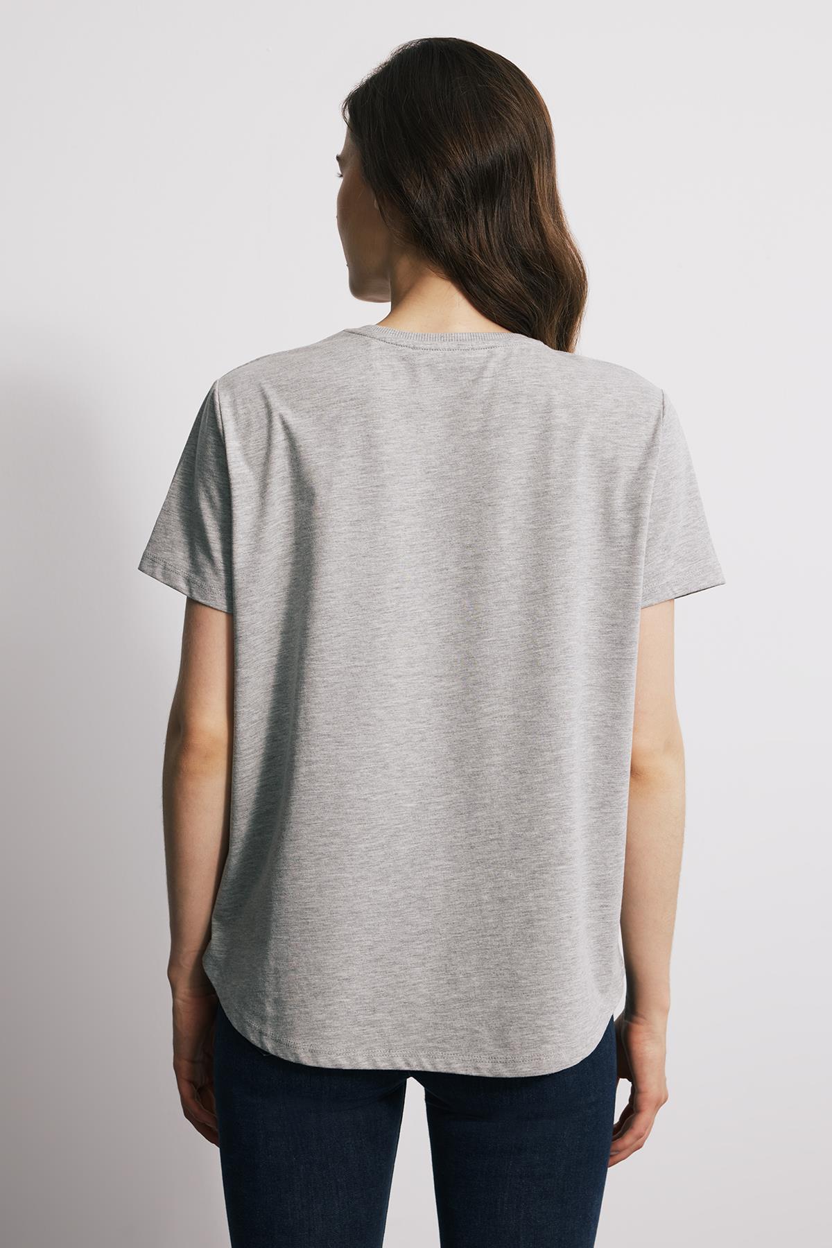 Kısa Kollu Asimetrik Kadın Tshirt - GRİ MELANJ