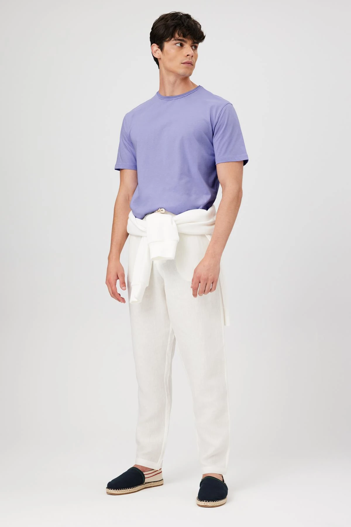 Raw Edge Yaka Basic Comfort Fit T-Shirt - LİLA
