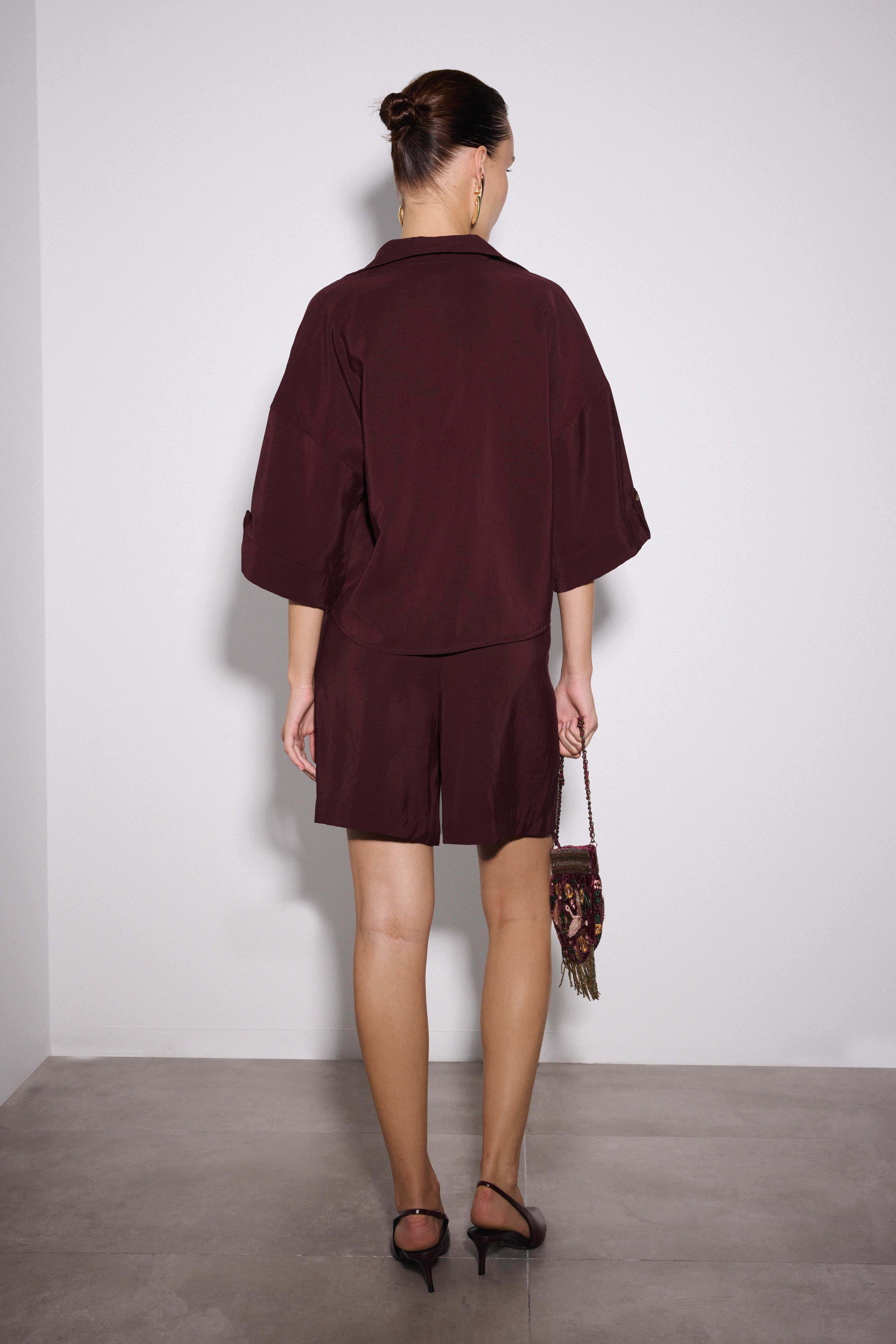 Modal V Yaka Gömlek - BORDO