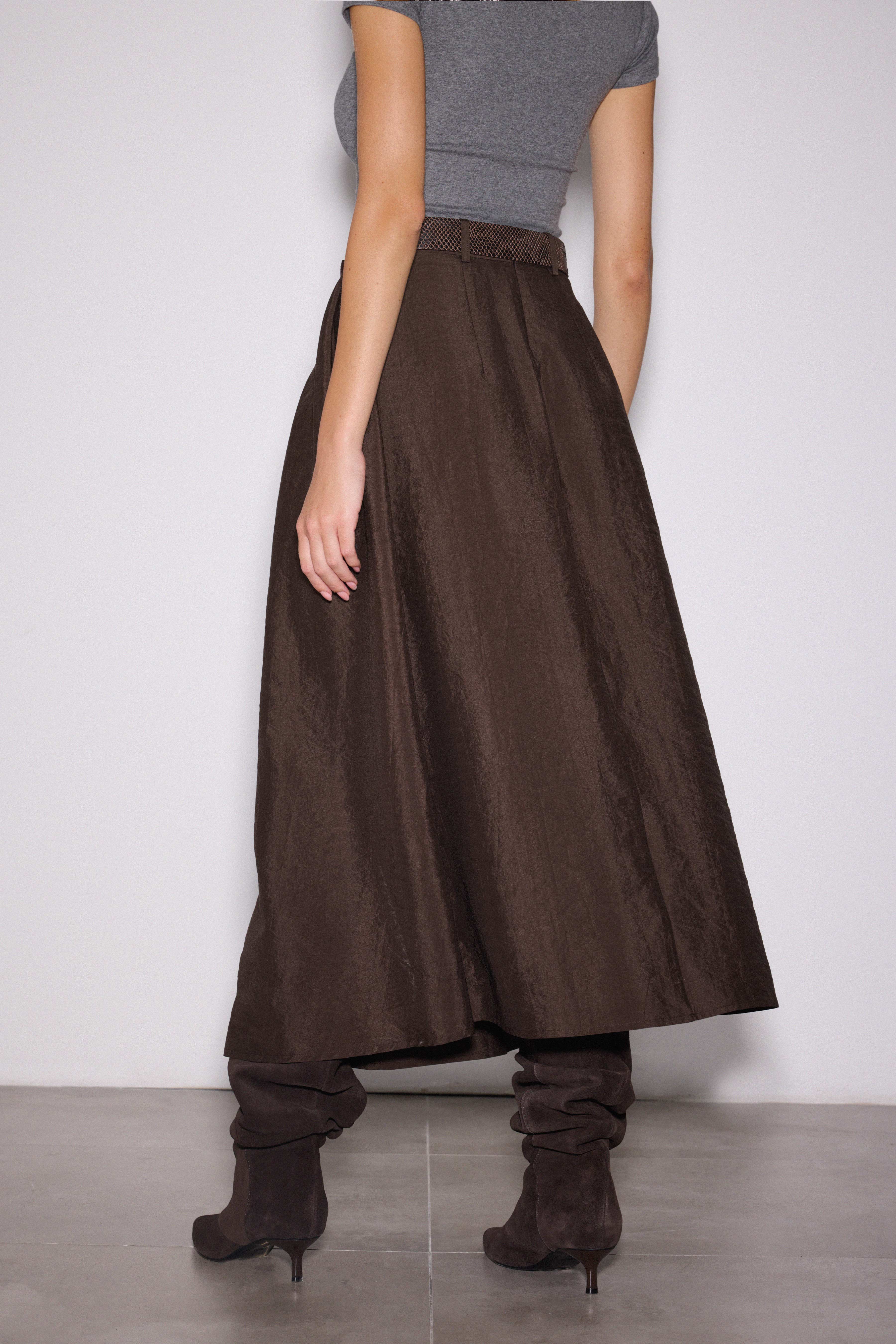 Pileli Maxi Etek - KAHVERENGİ