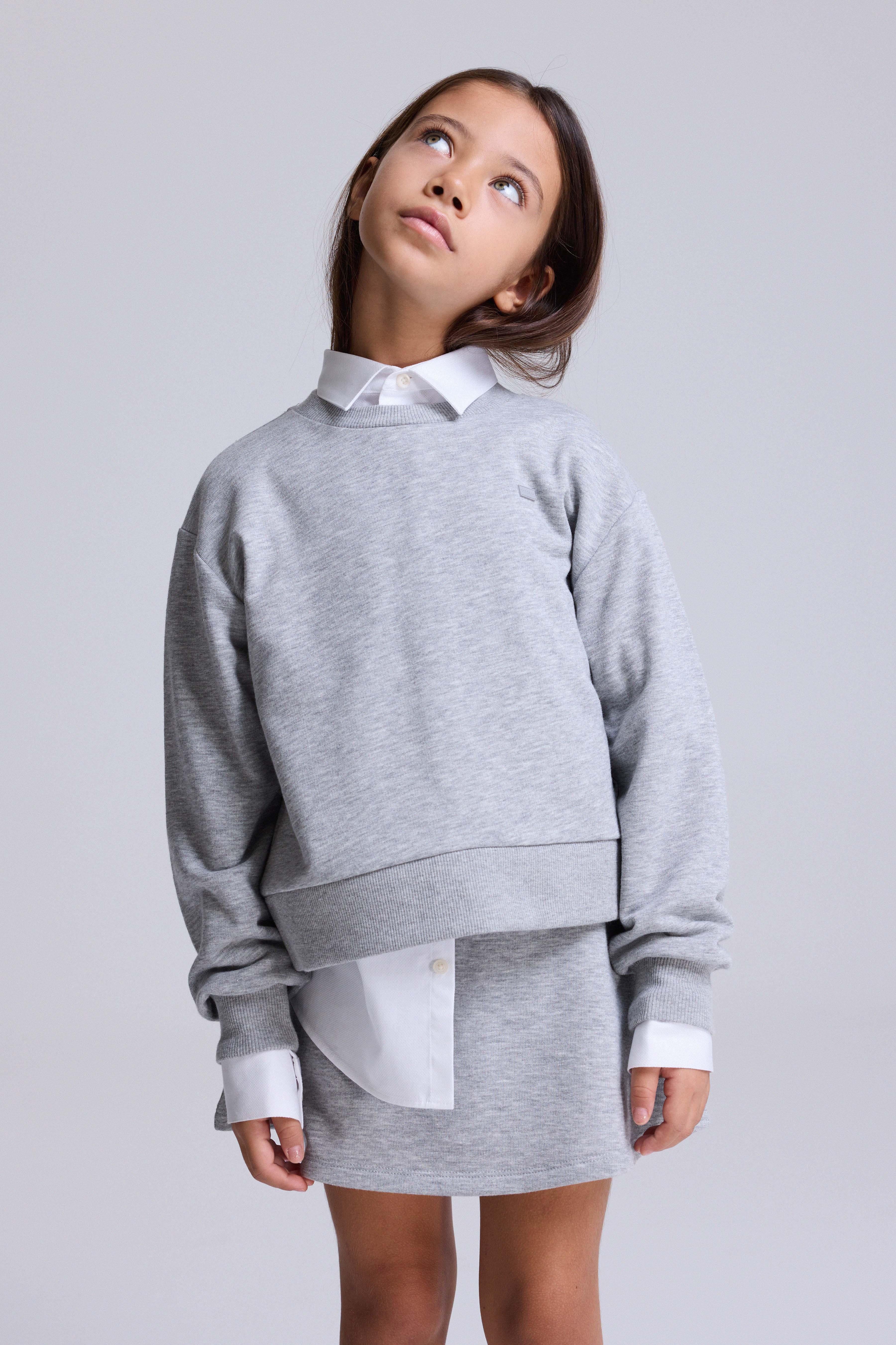 (Kids Girl) Loose Fit Şardonsuz Sweatshirt - GRİ MELANJ