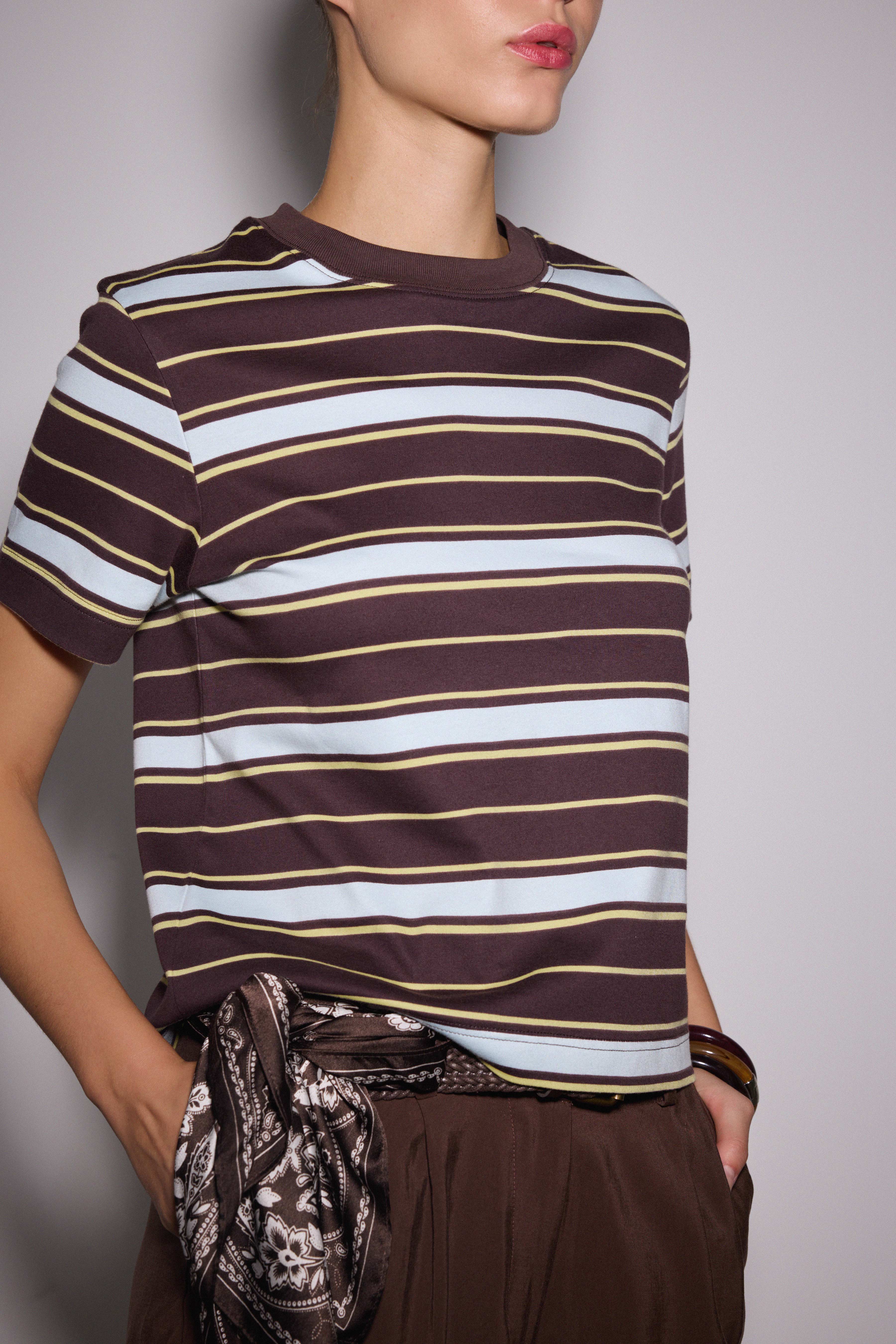 Çizgili Regular Basic Tshirt - KAHVE ÇİZGİLİ
