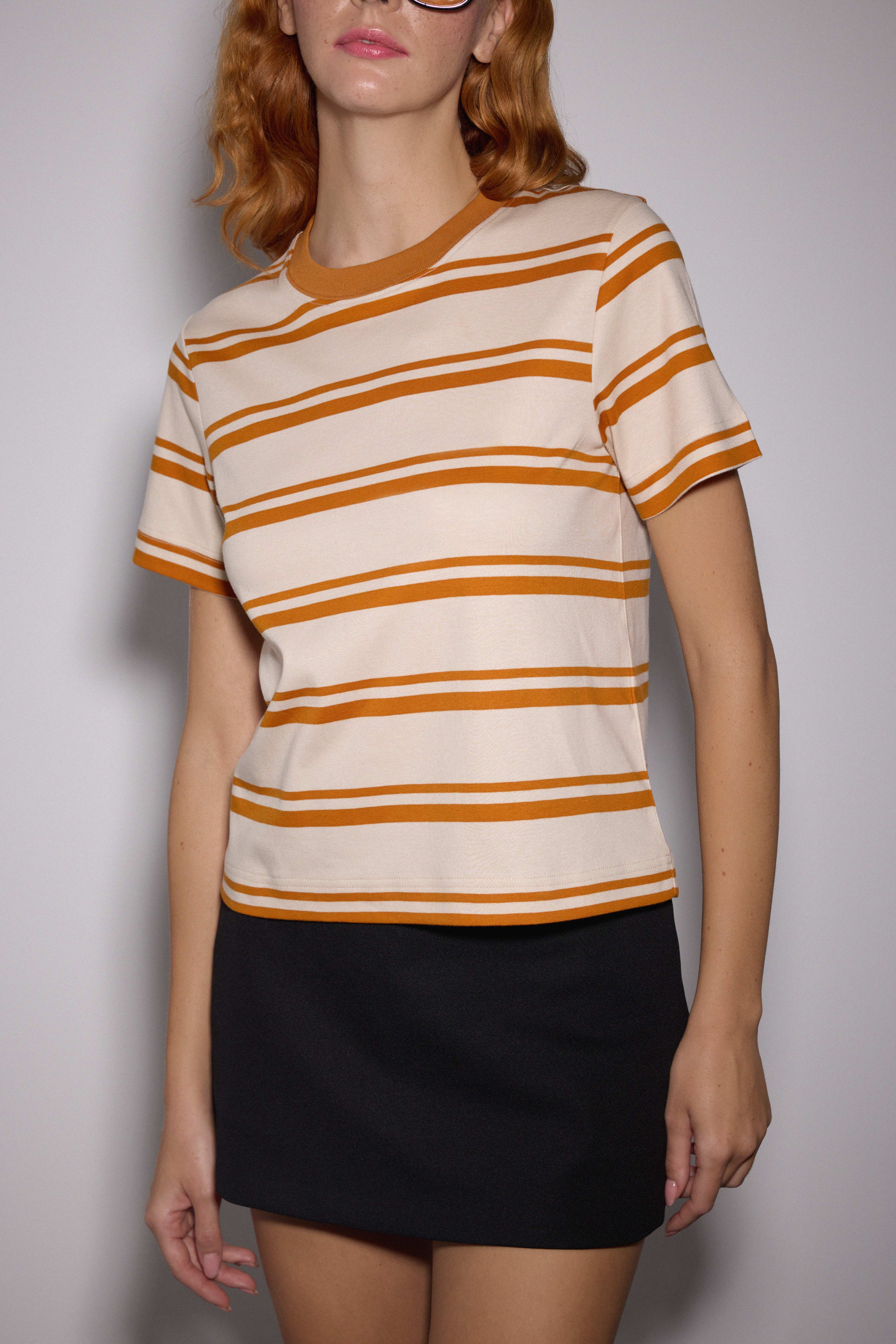 Çizgili Regular Basic Tshirt - KARAMEL ÇİZGİLİ