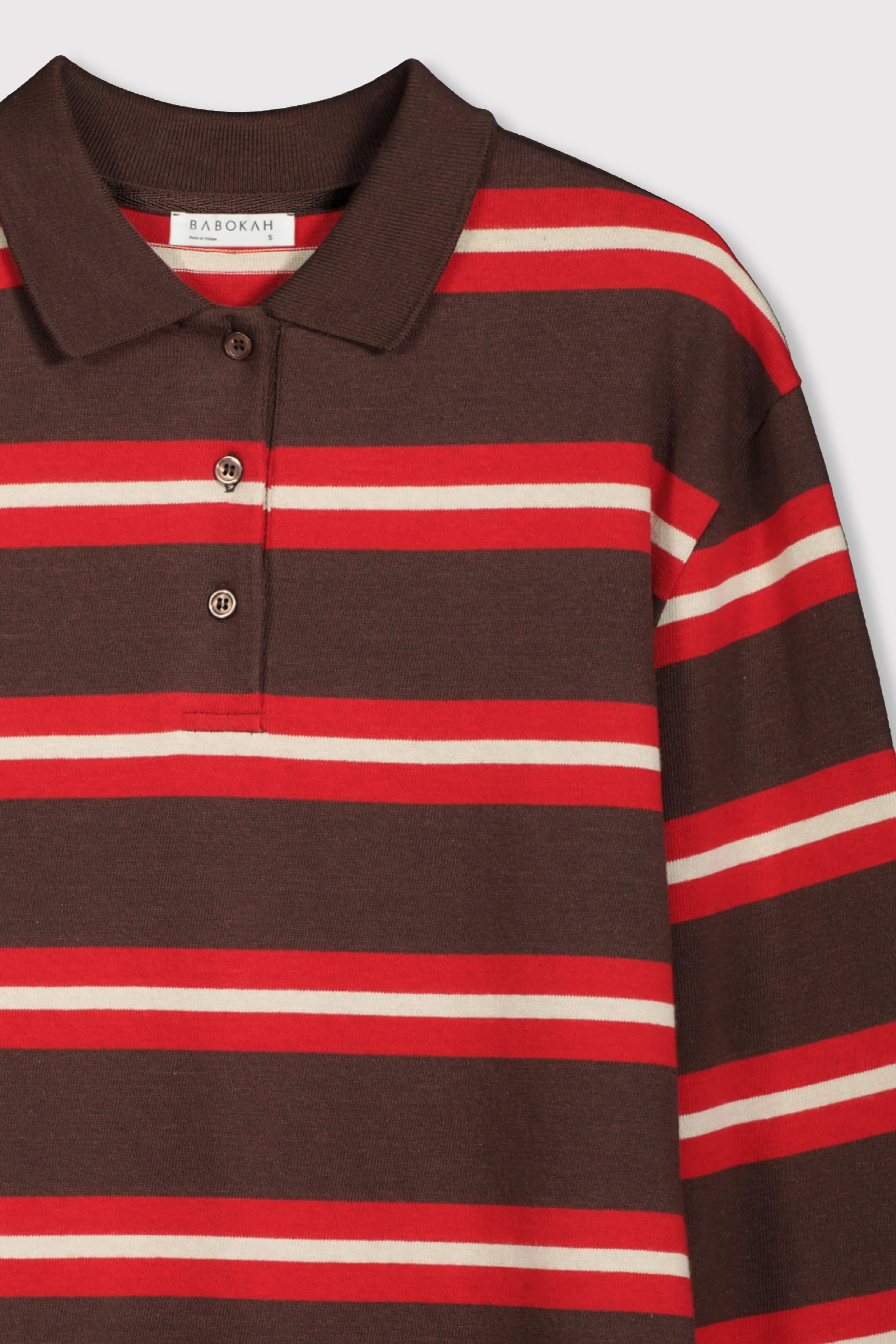 Çizgili Rugby Polo Uzun Kol Tshirt - KAHVE ÇİZGİLİ