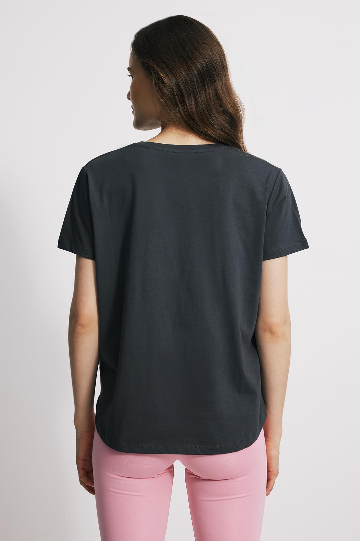 Kısa Kollu Asimetrik Kadın Tshirt - ANTRASIT