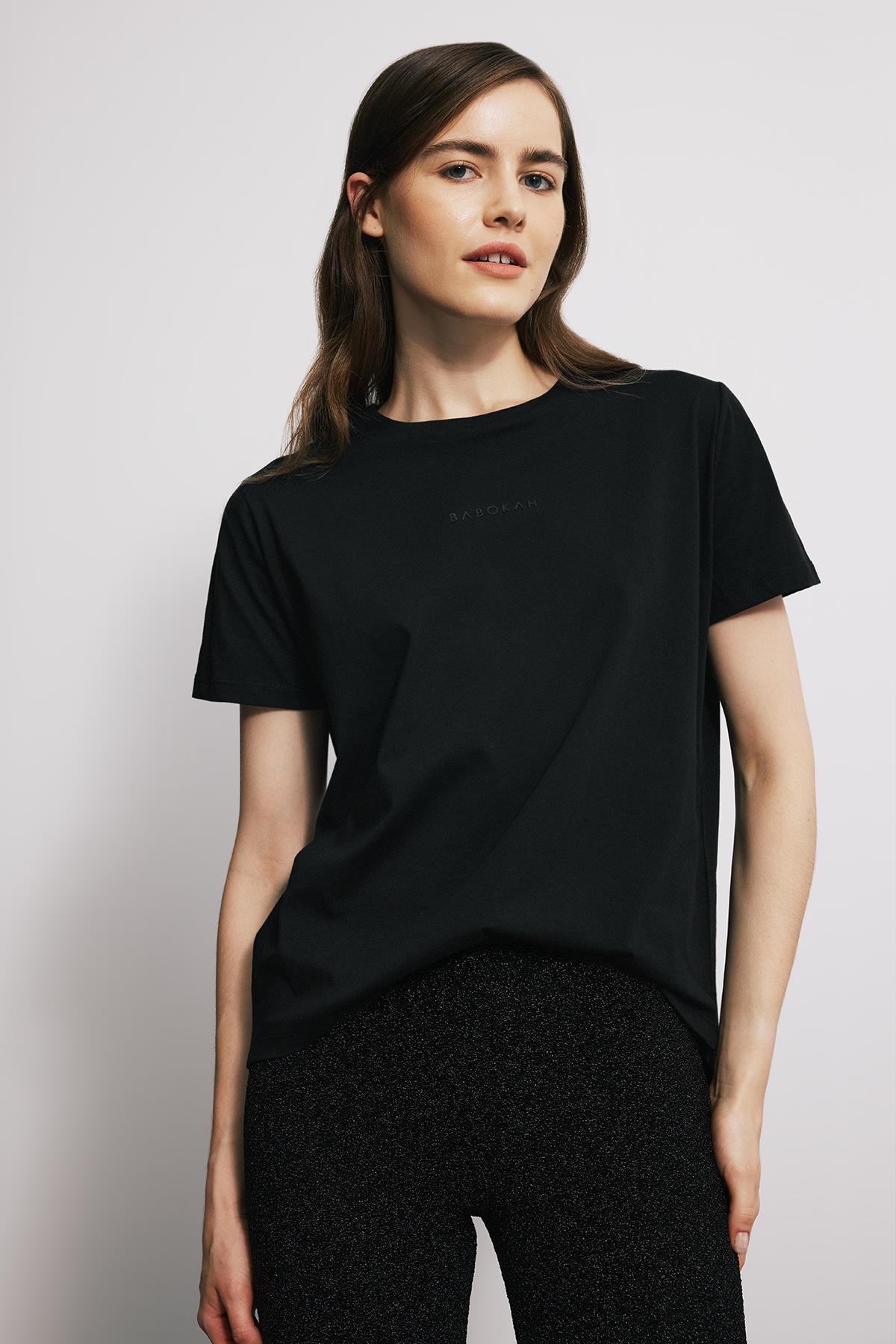 Kısa Kollu Asimetrik Kadın Tshirt - SİYAH