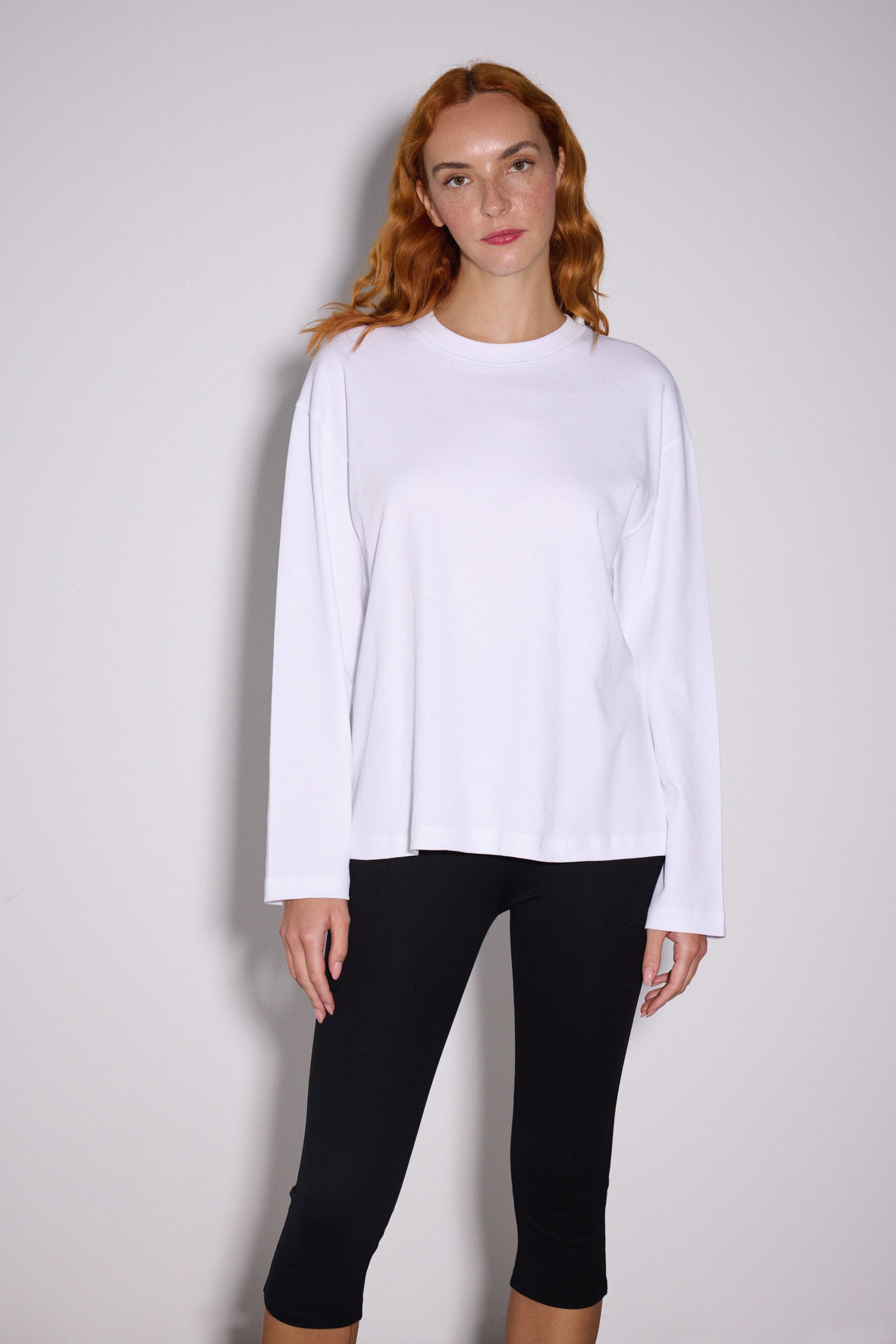 Premium Uzun Kol Oversize Tshirt - BEYAZ