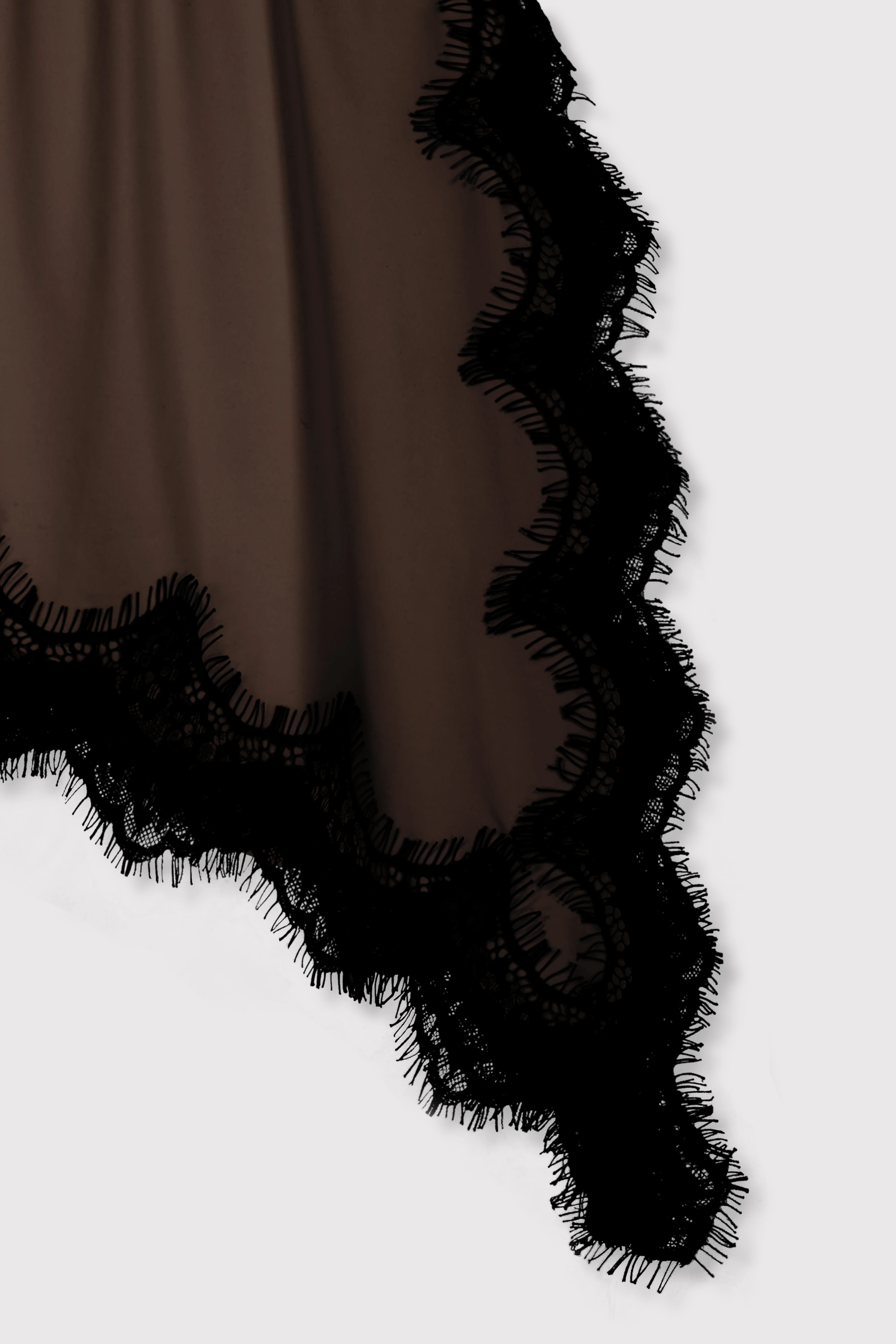 Dantelli Yan Yırtmaçlı Asimetrik Mini Jarse Etek - KAHVERENGİ