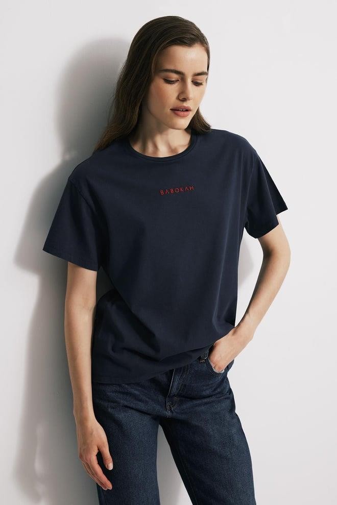 Yıkama Efektli Comfort Fit Kadın Tshirt - LACİVERT