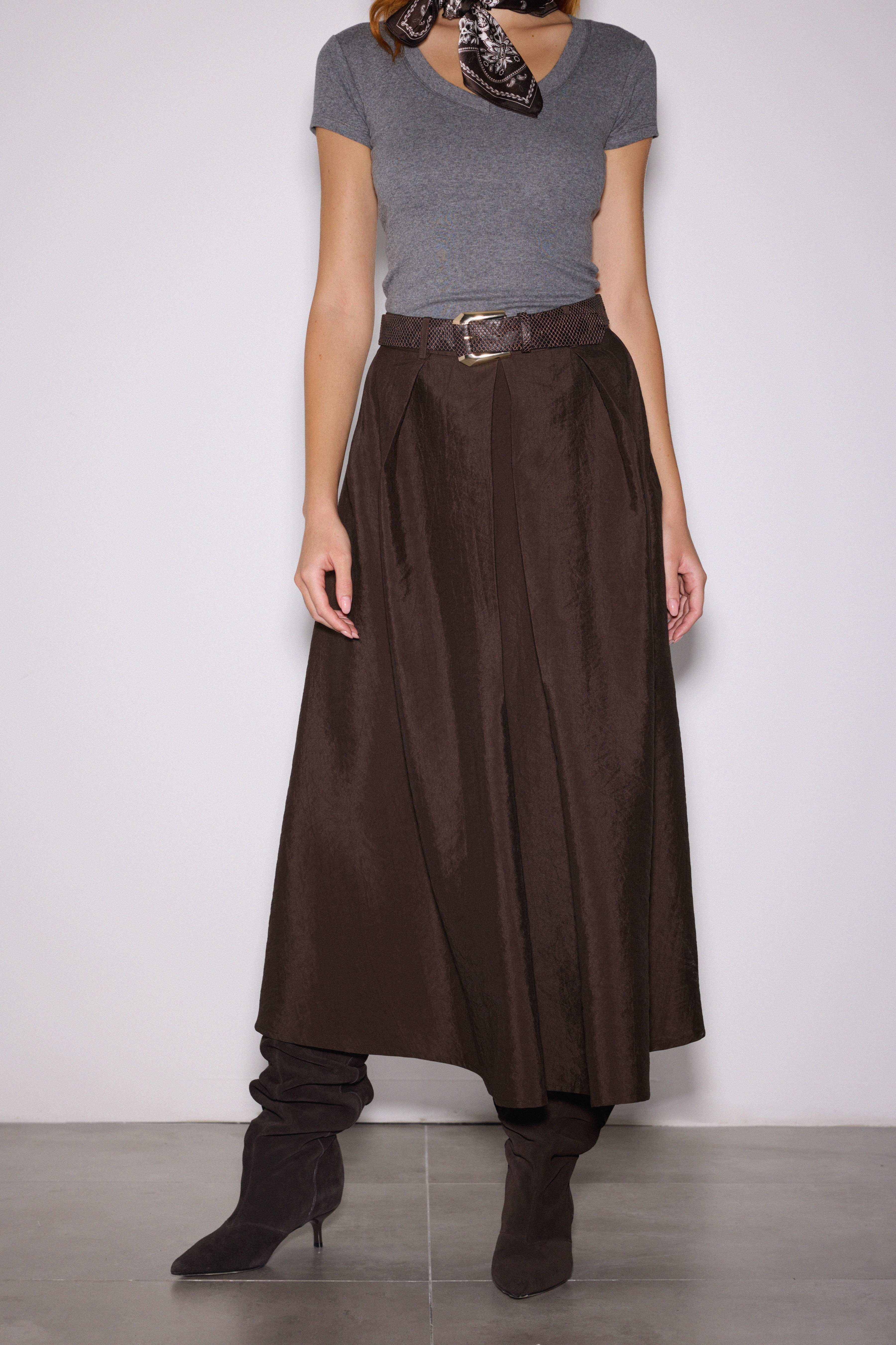 Pileli Maxi Etek - KAHVERENGİ