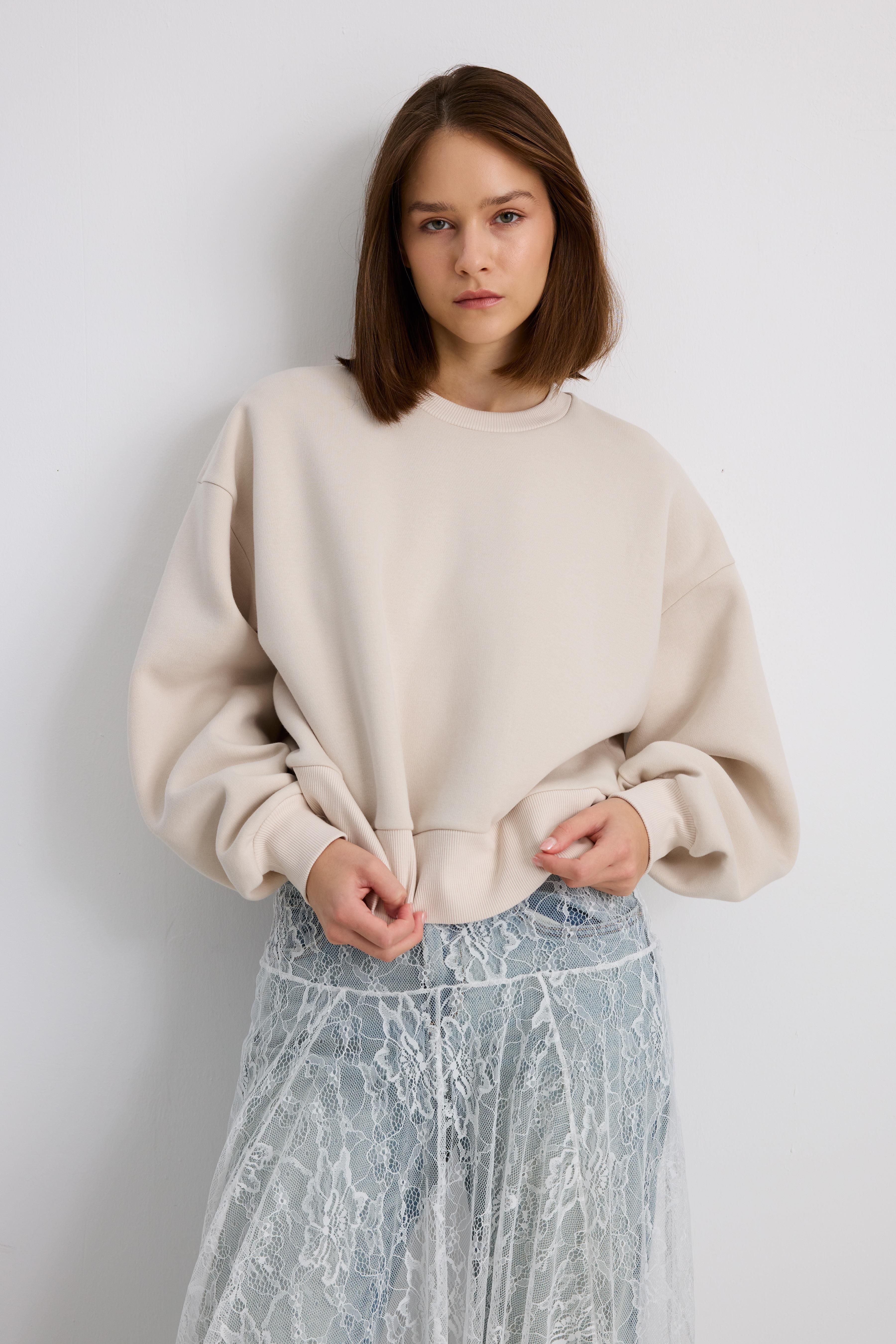 Balon Kollu Krop Sweatshirt