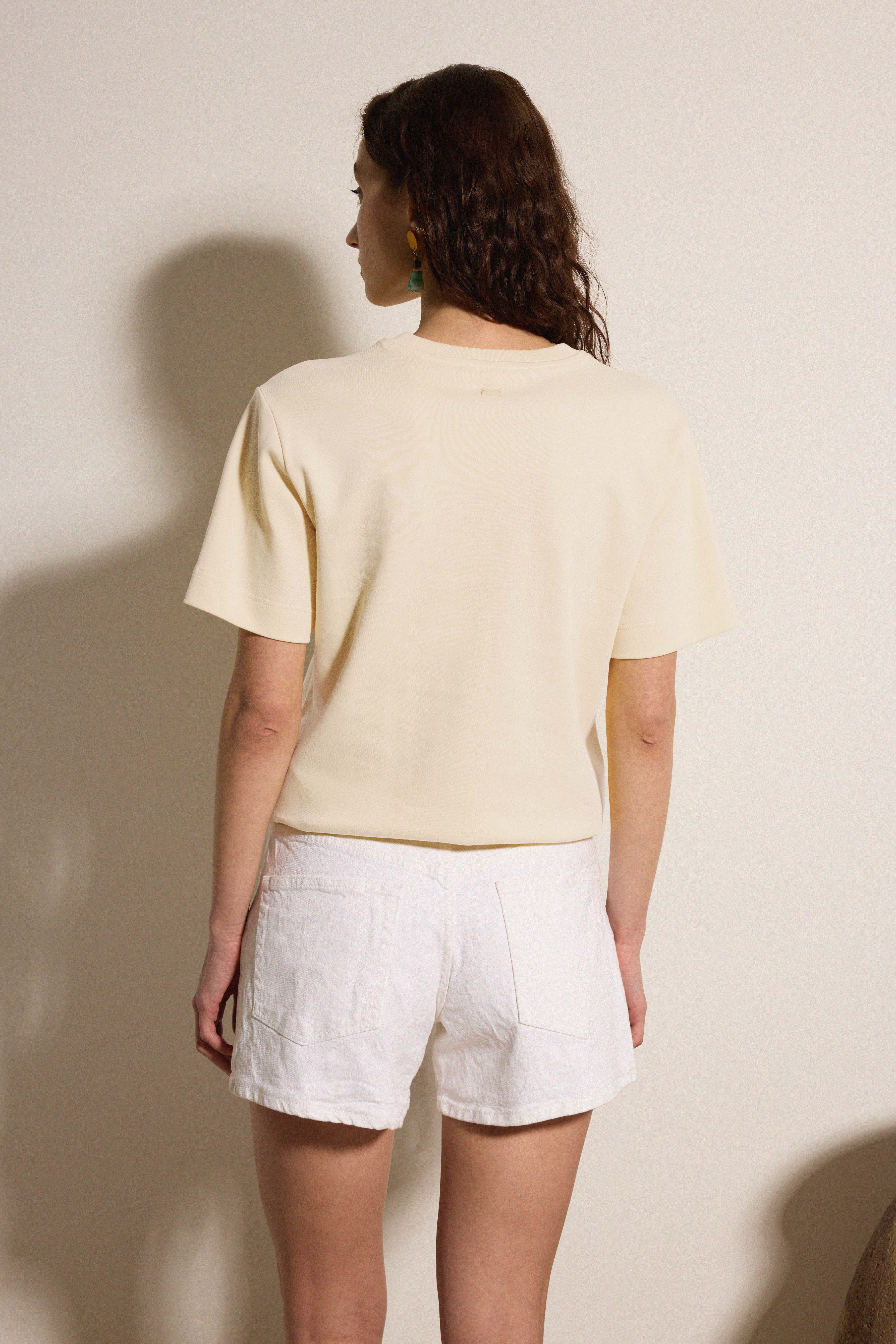 Premium Pamuk Basic Tshirt - KREM