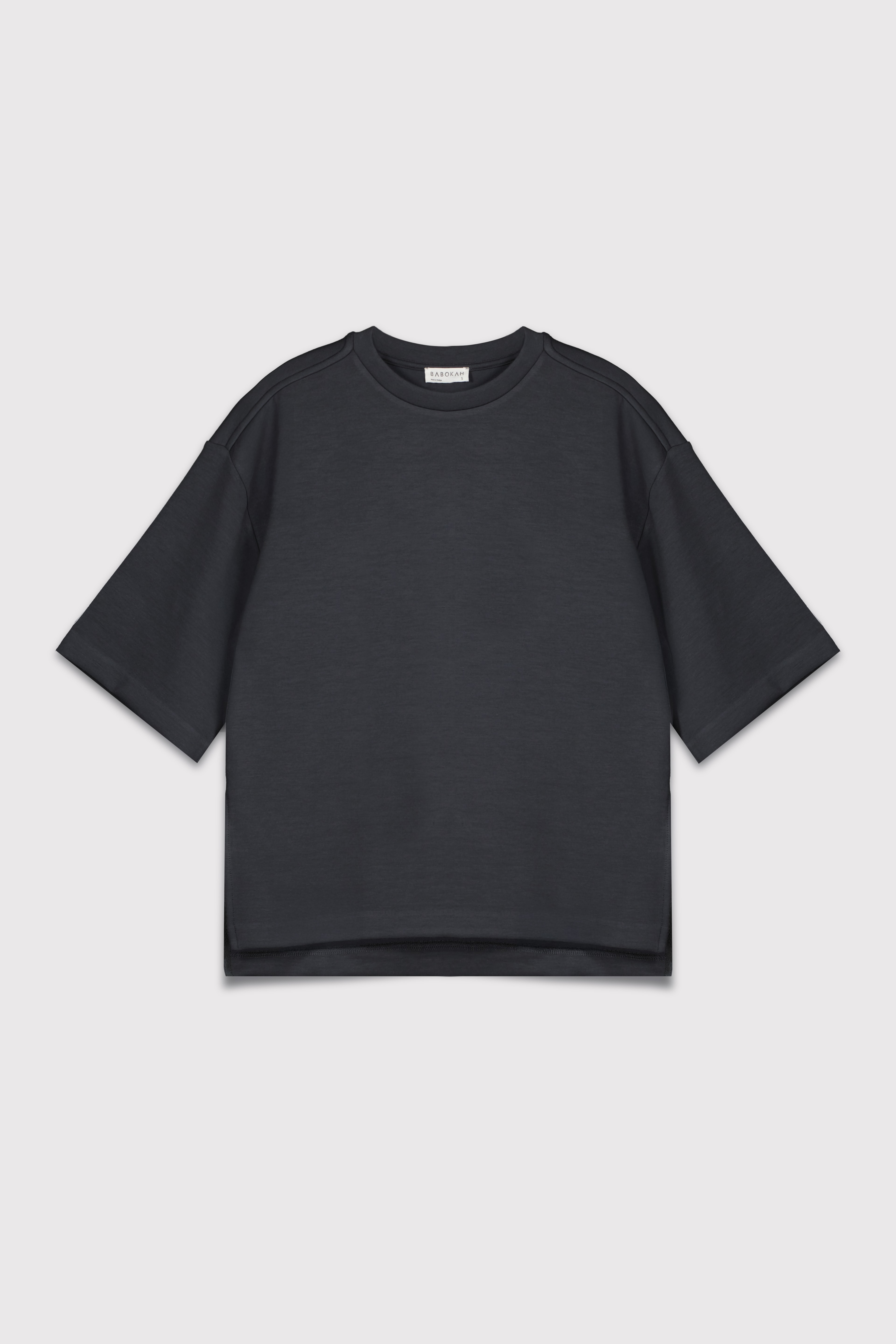 Yırtmaçlı Loose Fit Modal T-Shirt - KARBON