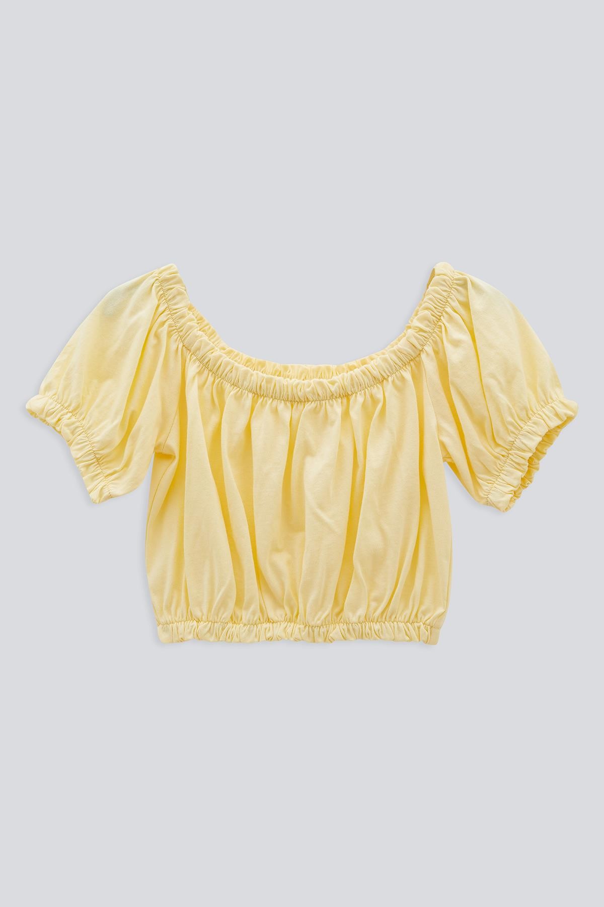 (Kids Girl) Balon Kol Lastikli Crop Top - SARI