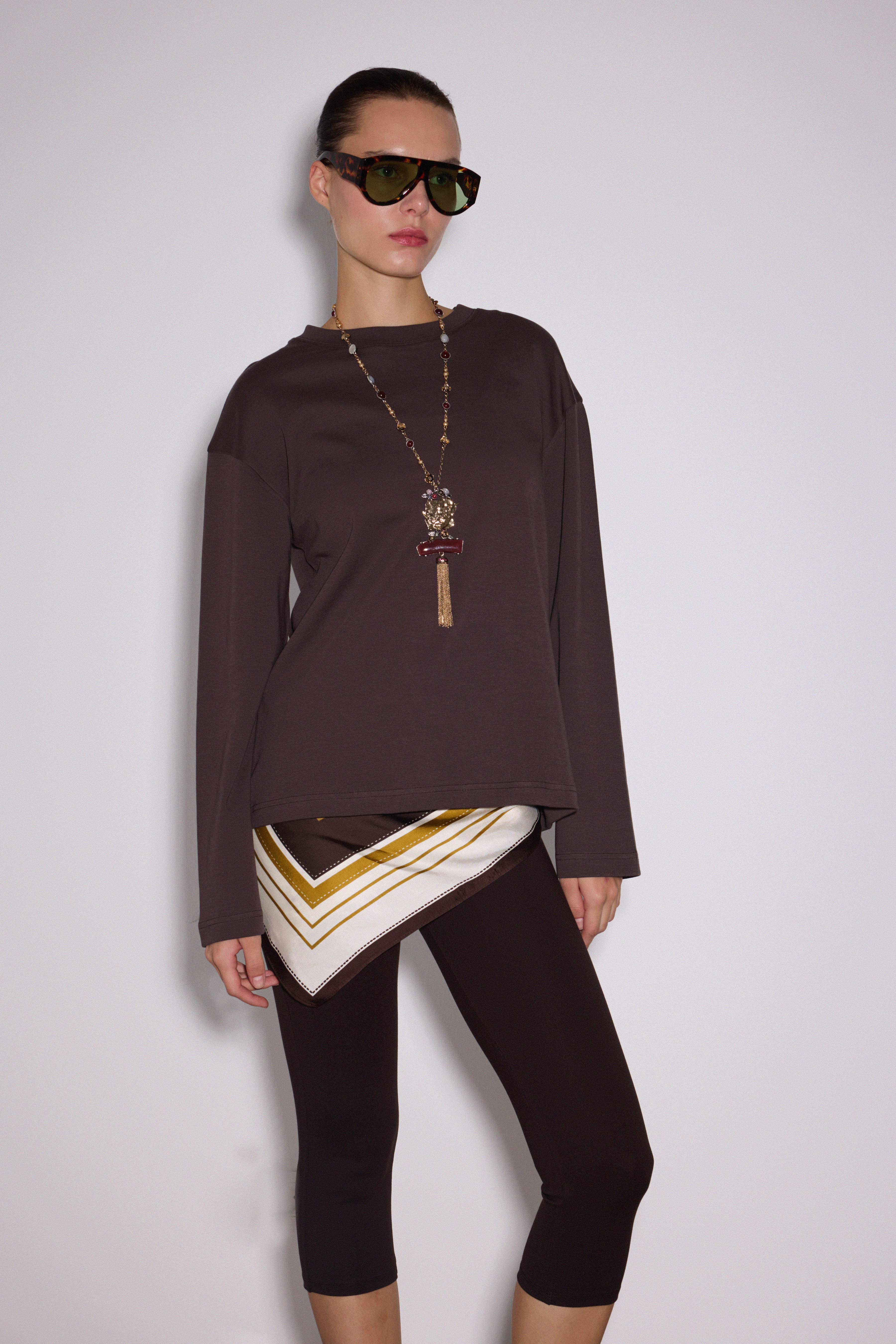 Premium Uzun Kol Oversize Tshirt - KAHVERENGİ
