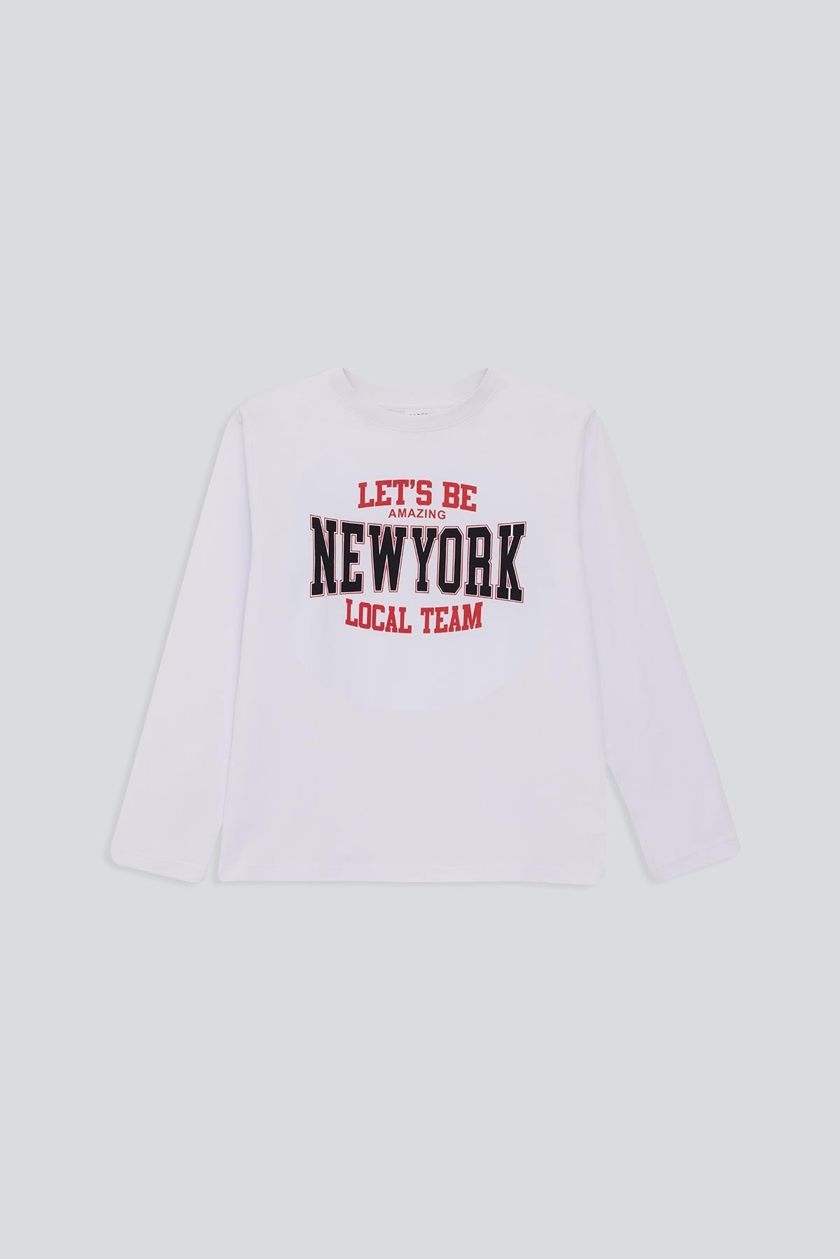 (Kids Boy) College Baskılı Basic Uzun Kol T-Shirt