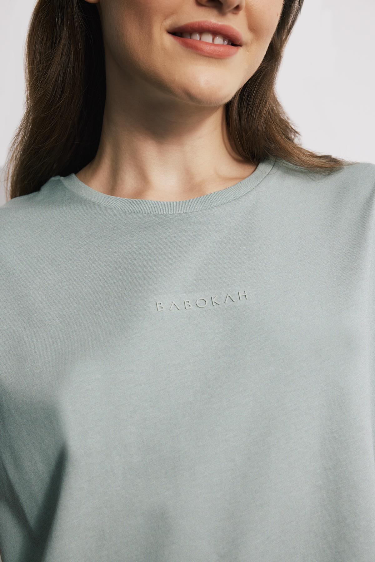 Kısa Kollu Asimetrik Kadın Tshirt - KÜF YEŞİLİ