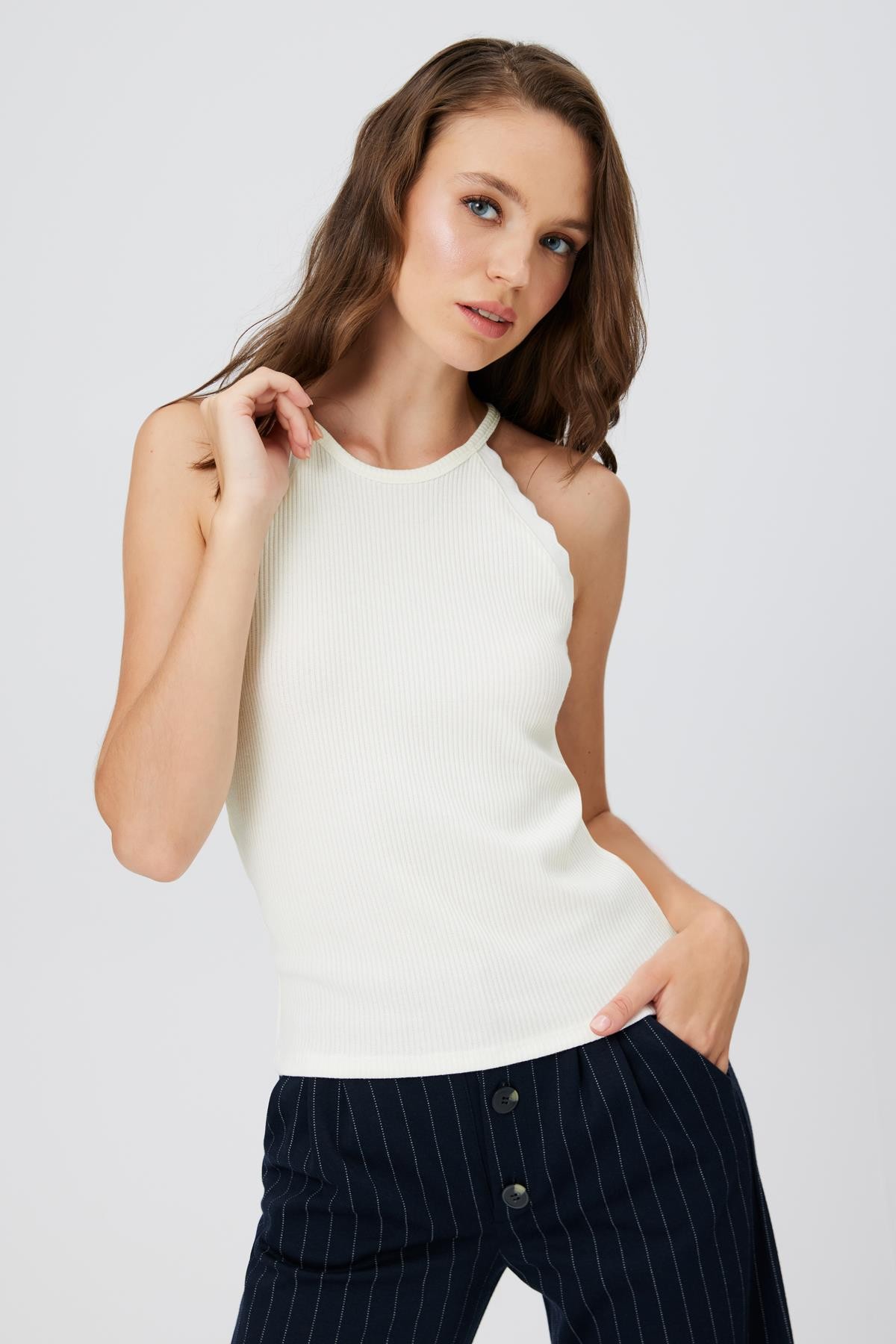 Halter Yaka Zigzag Triko Atlet