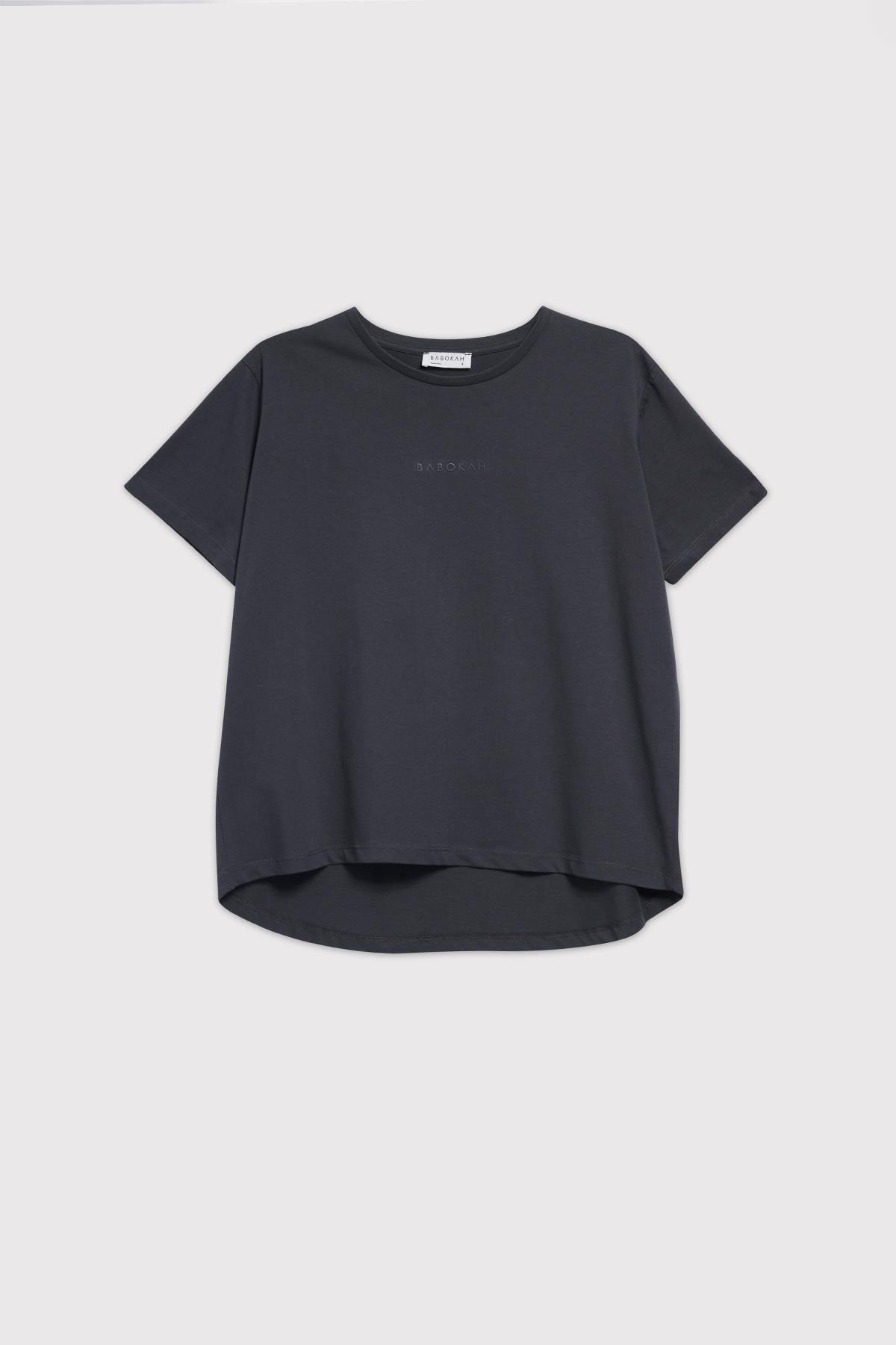 Kısa Kollu Asimetrik Kadın Tshirt - ANTRASIT