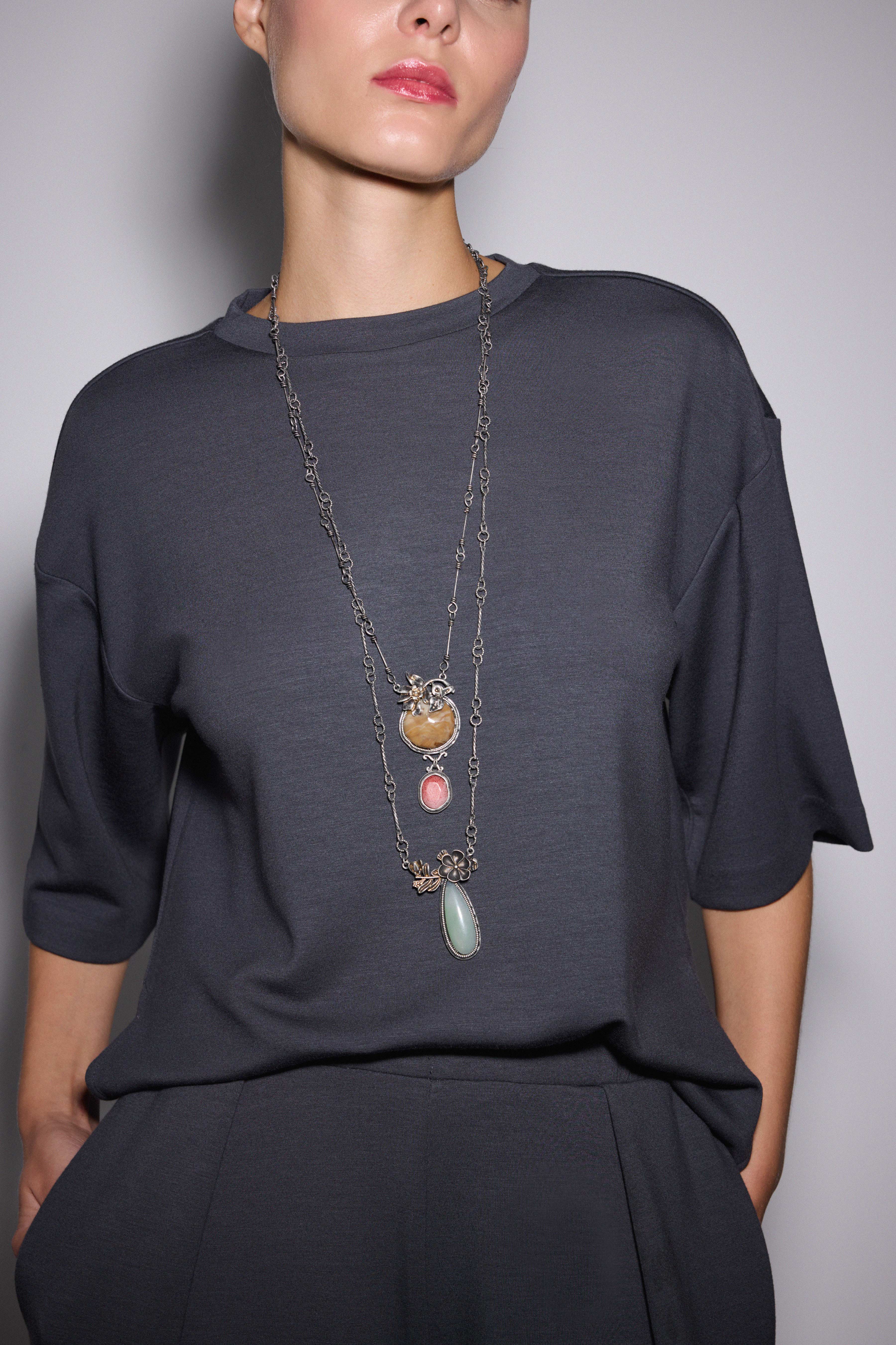 Yırtmaçlı Loose Fit Modal T-Shirt - KARBON