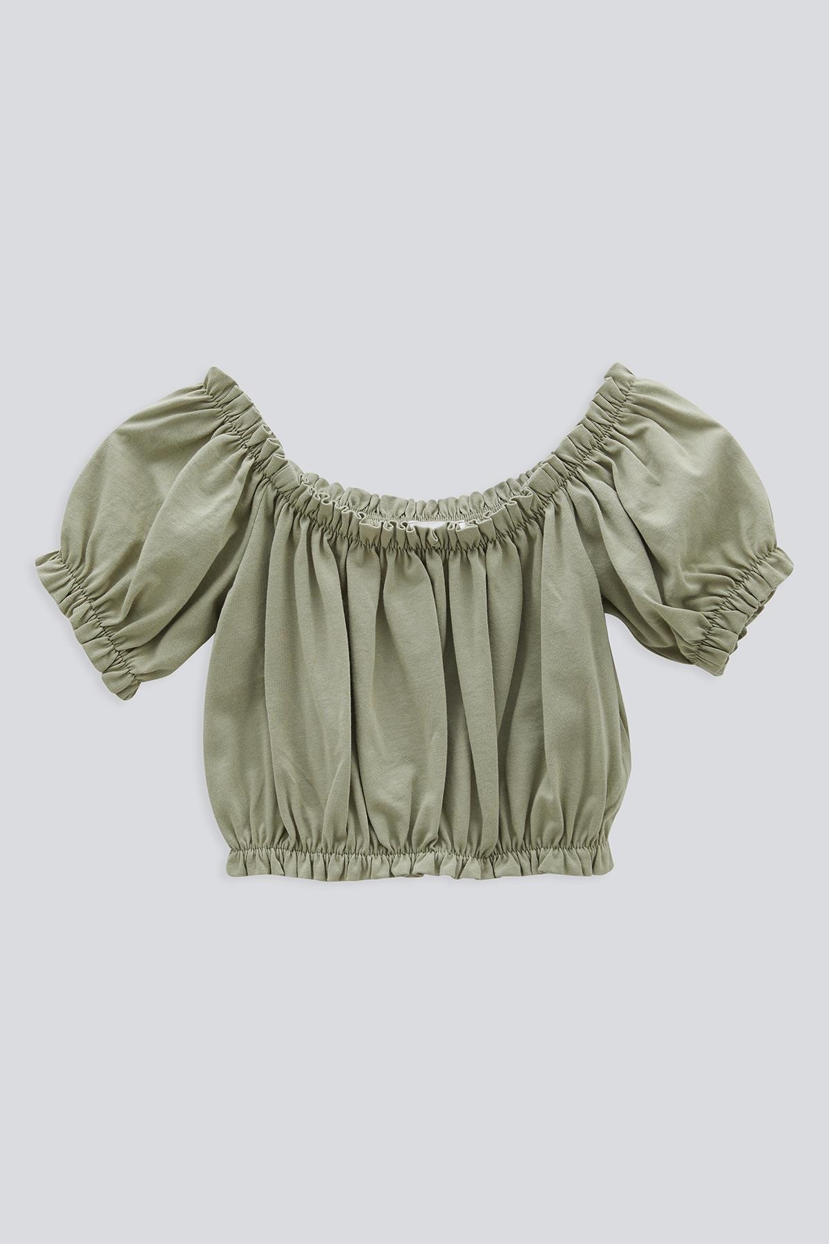 (Kids Girl) Balon Kol Lastikli Crop Top