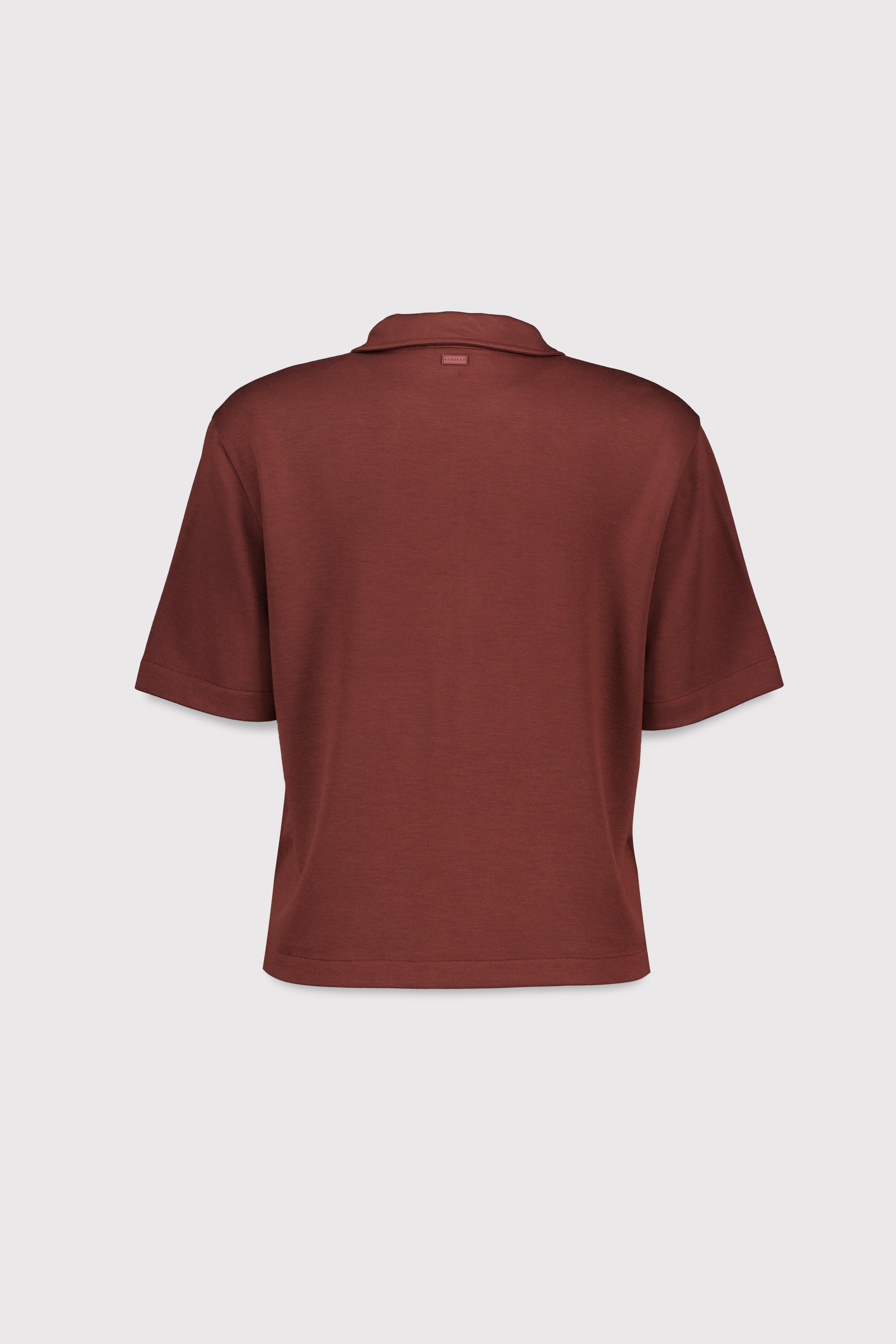 Polo Yaka Fermuarlı Kısa Kol Tshirt - KIZIL KAHVE