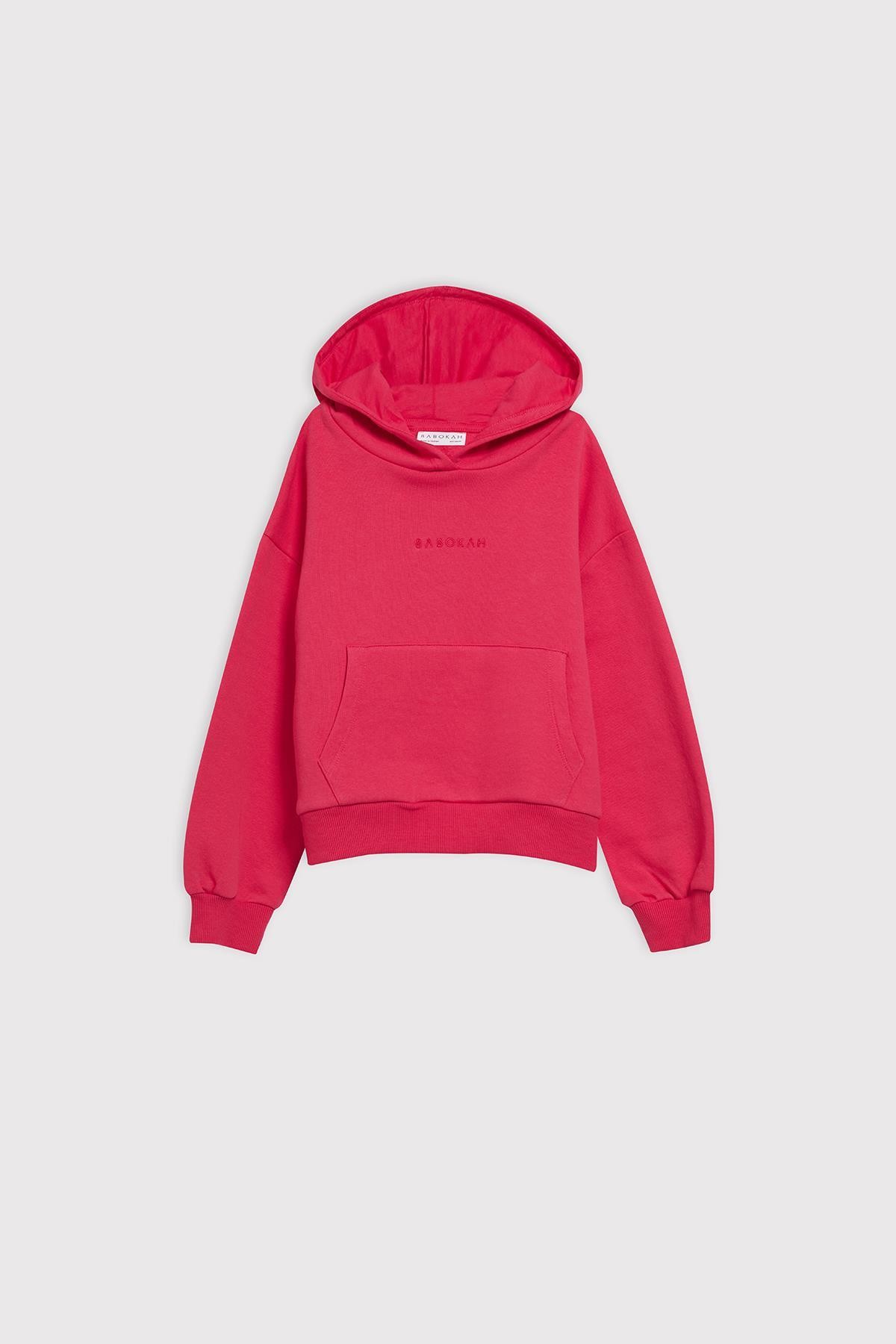 (Kids) Kapüşonlu Oversize Fit Unisex Sweatshirt - GÜL PEMBE