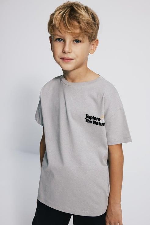 (Kids Boy) Nakışlı Heavy Jersey Oversize Fit T-shirt - GRANİT GRI