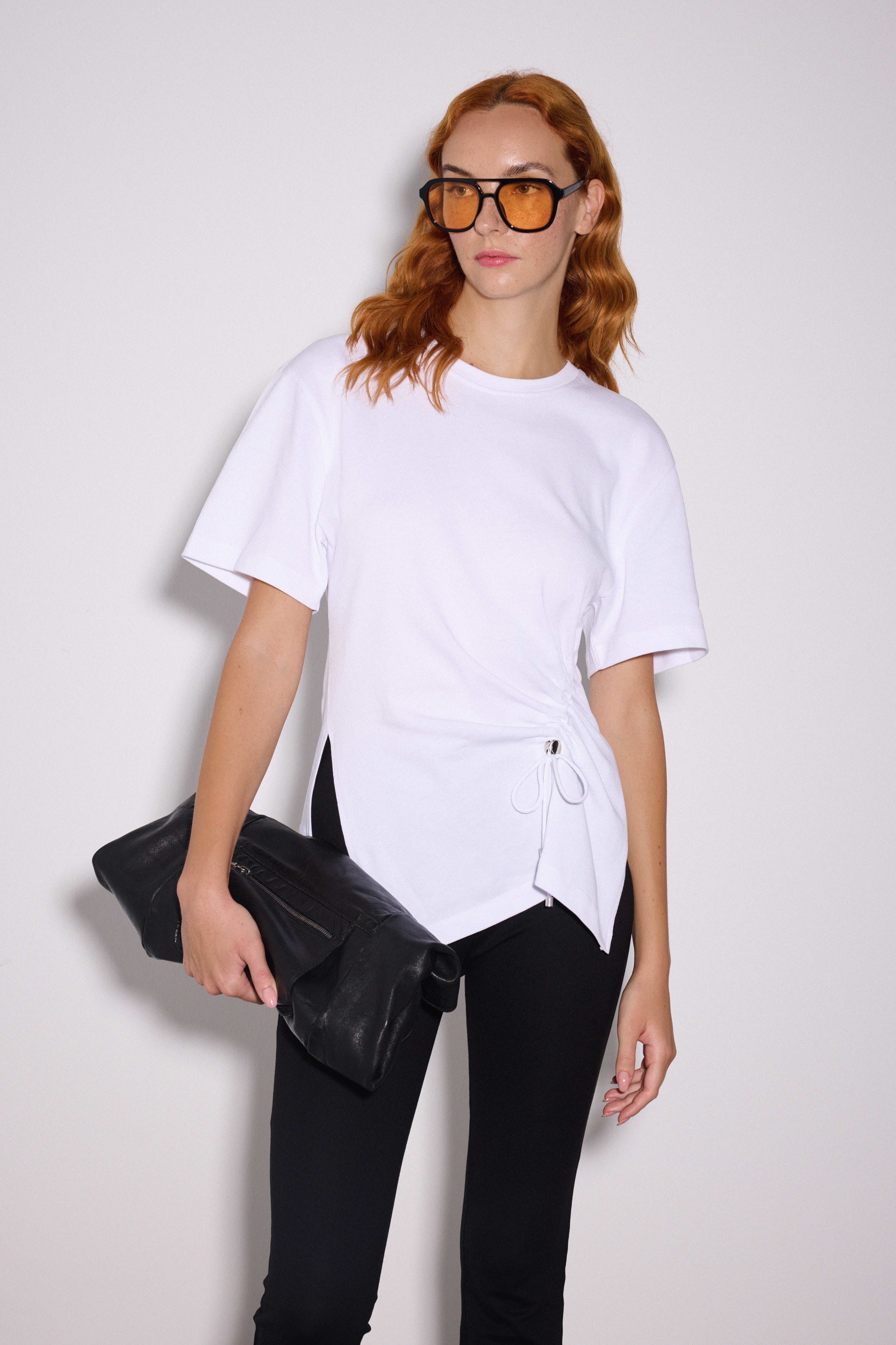 Drapeli Asimetrik Tshirt - BEYAZ