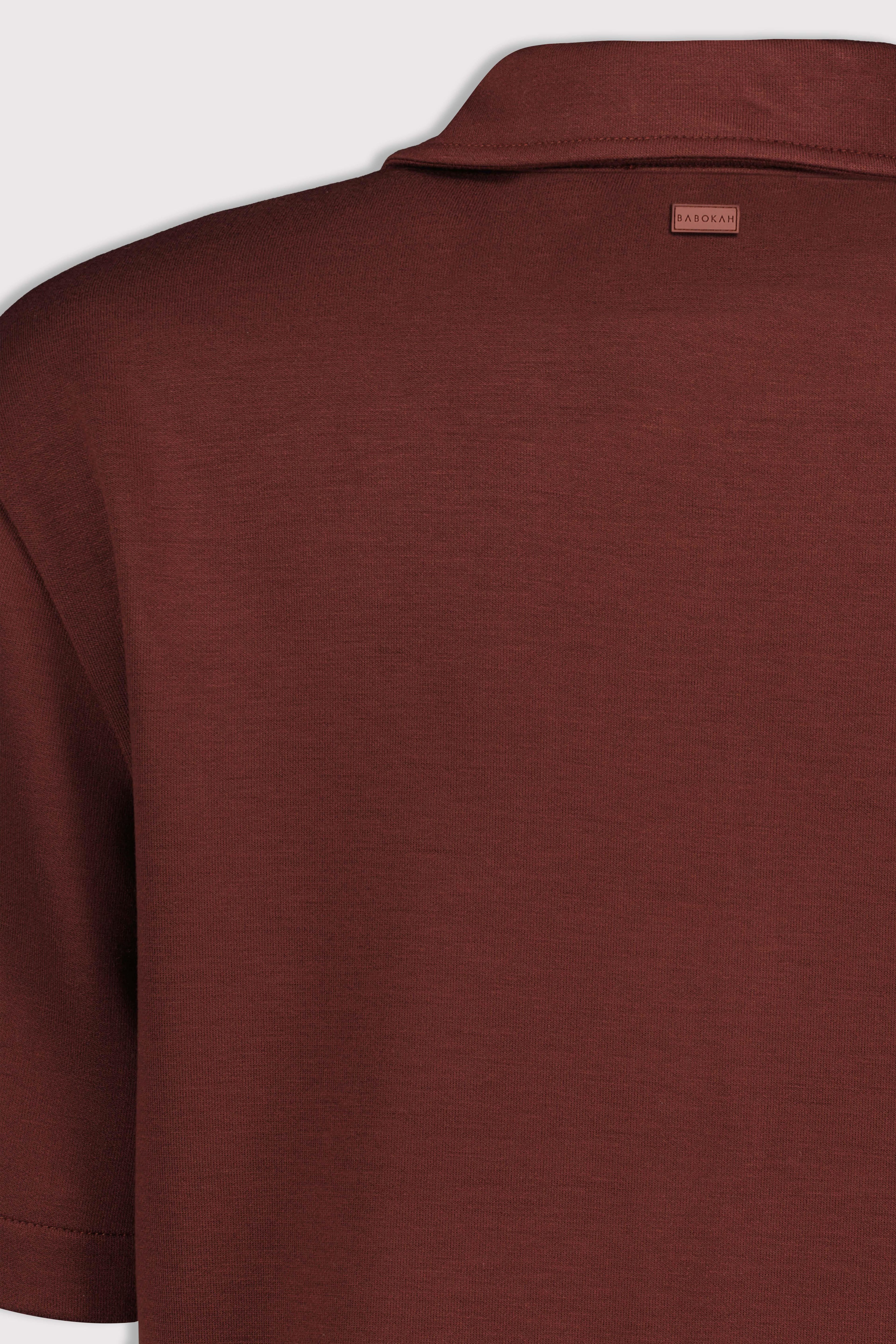 Polo Yaka Fermuarlı Kısa Kol Tshirt - KIZIL KAHVE