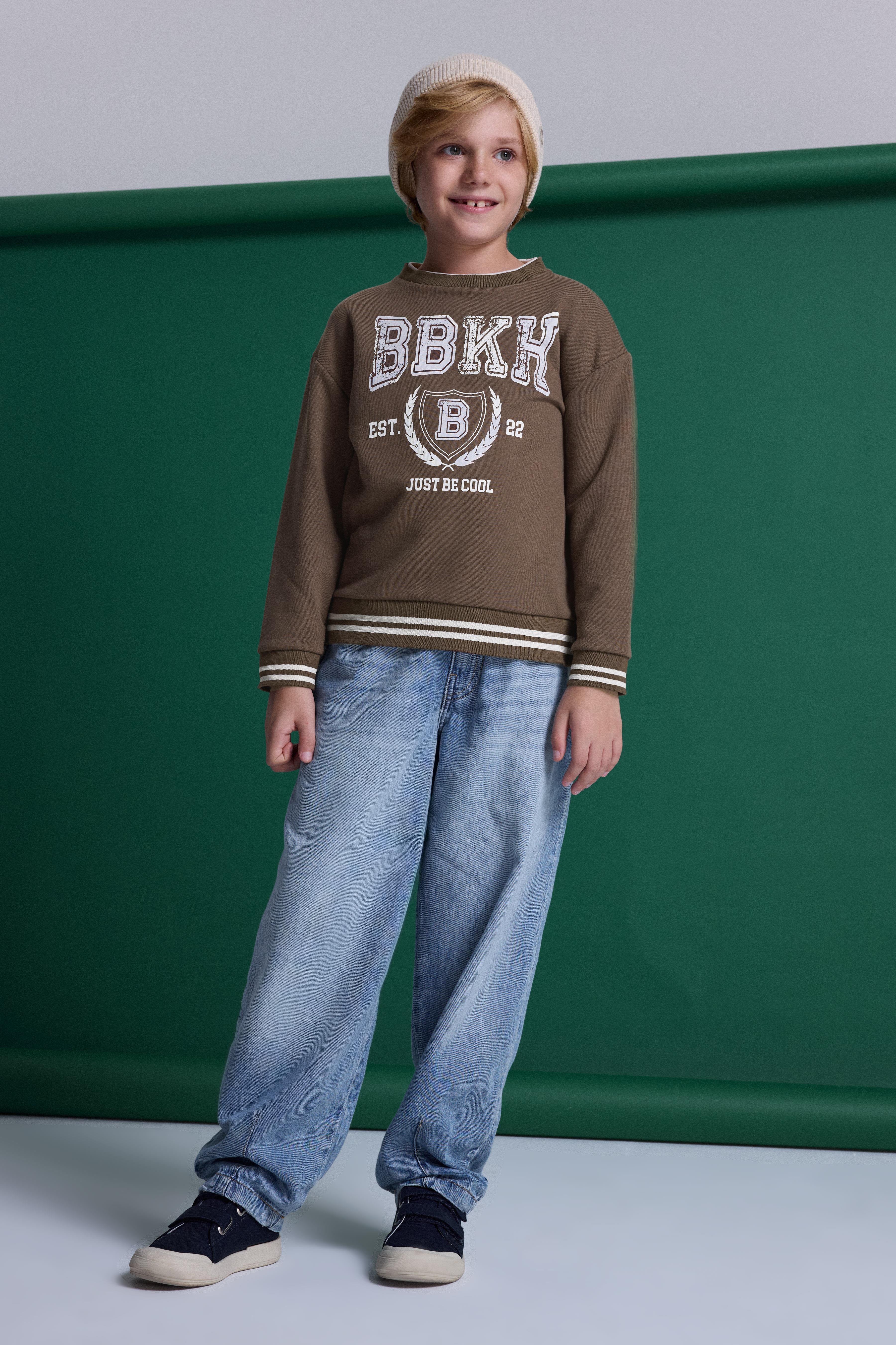 (Kids Boy) Çift Yakalı Baskılı Sweatshirt