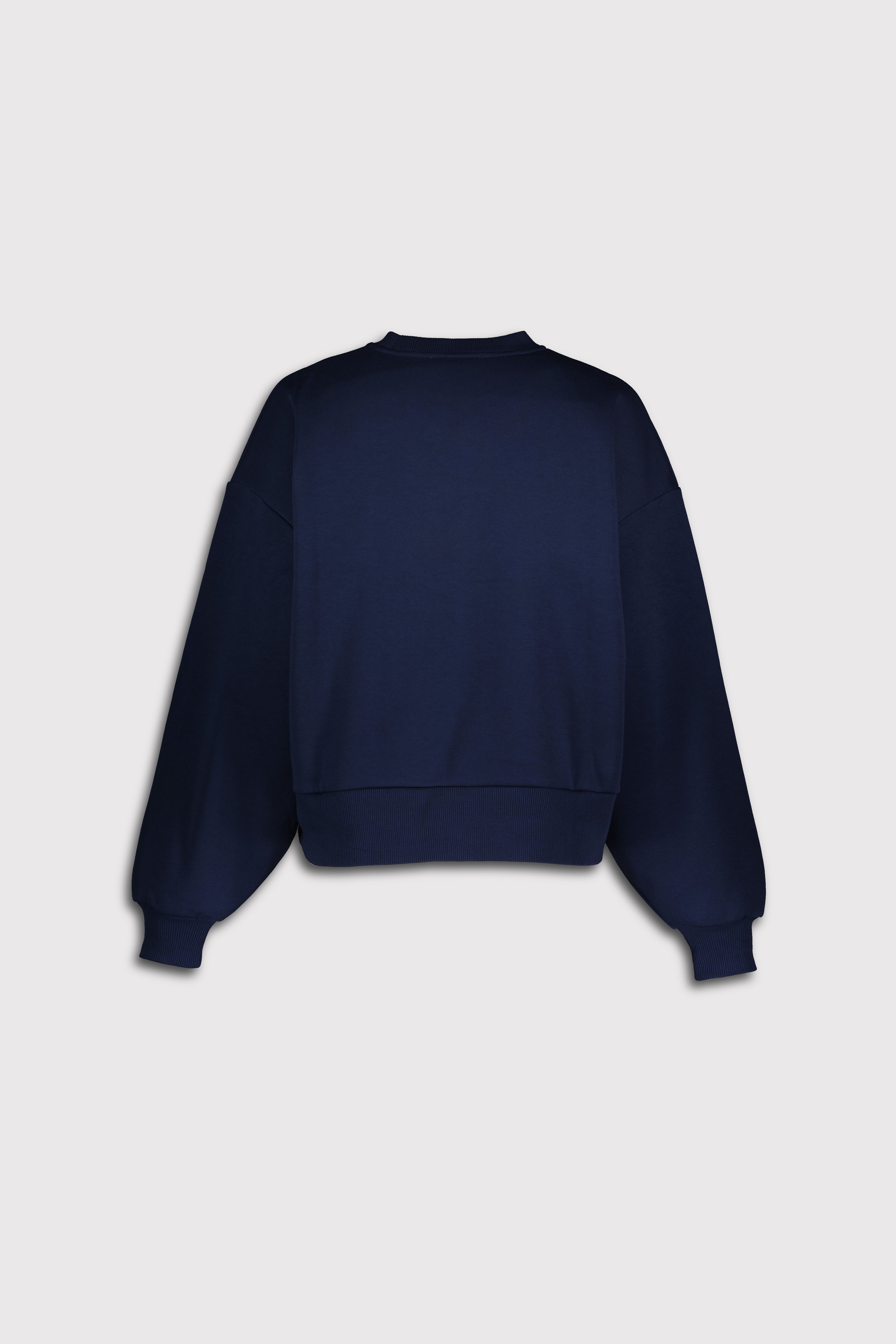 Önü Kalp Baskılı Nakışlı Sweatshirt - LACİVERT