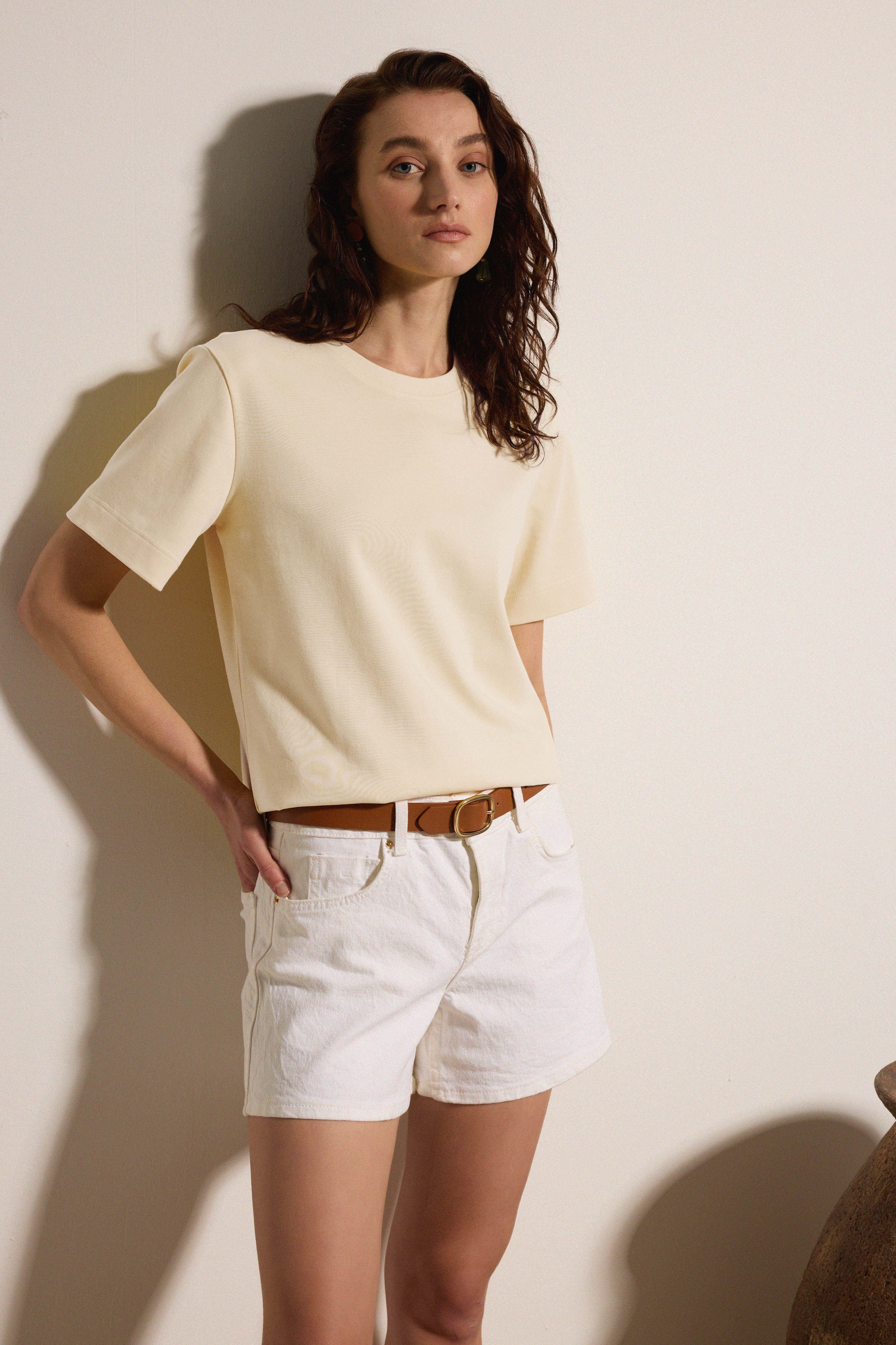 Premium Pamuk Basic Tshirt - KREM
